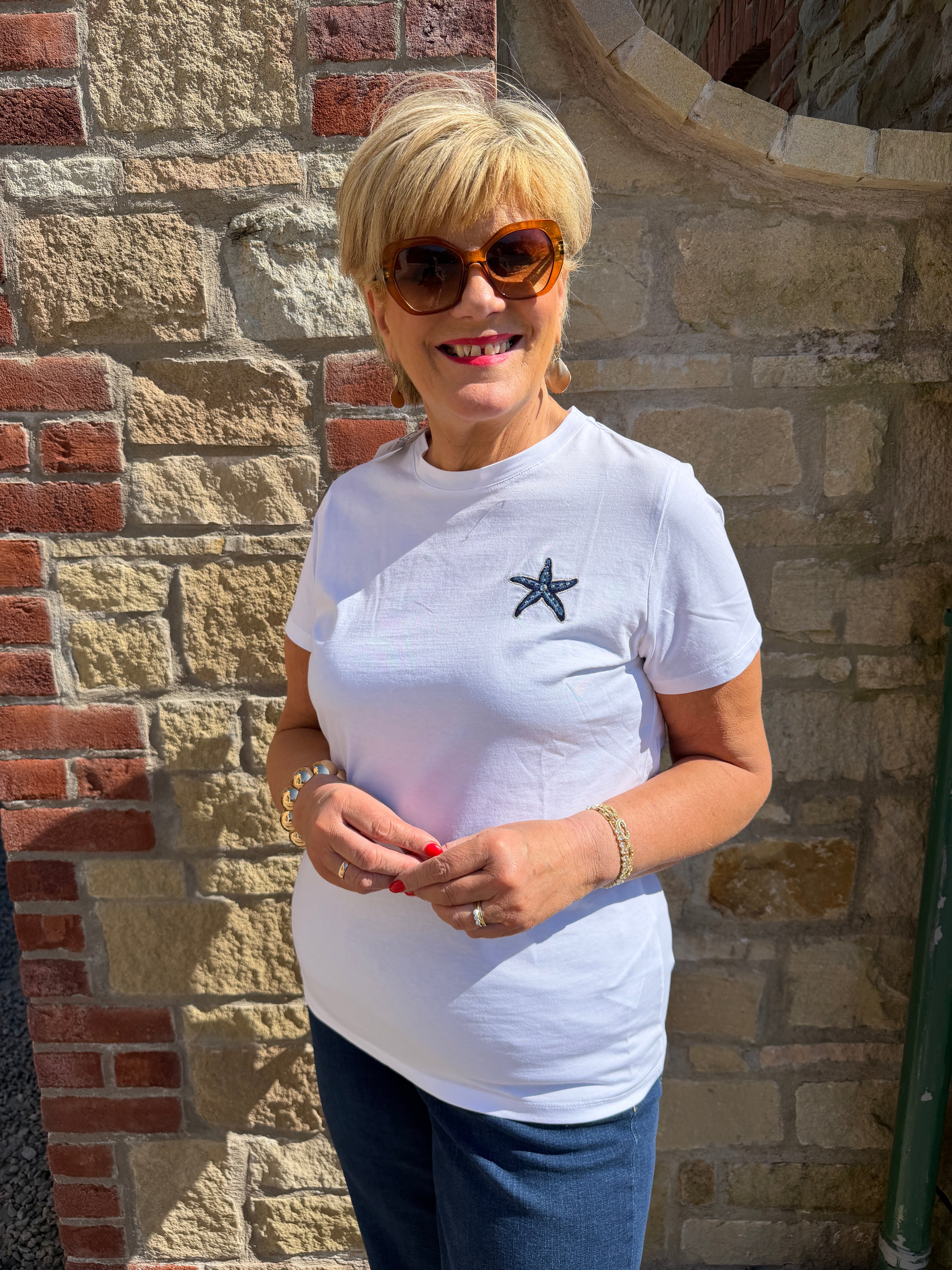 Saint Tropez appliqué T-shirt in Bright white