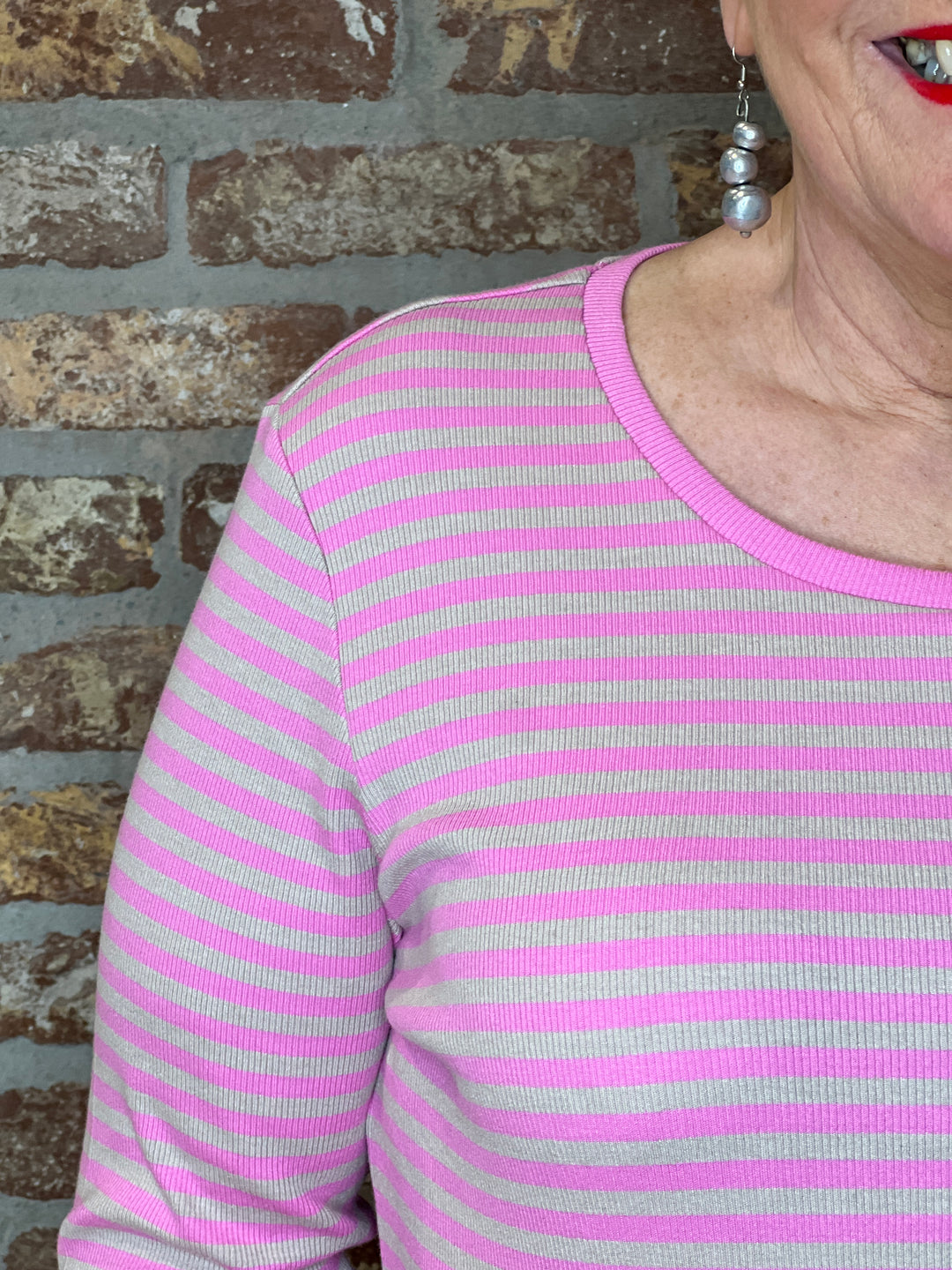 Nümph Numelany Striped Top In Fuchsia Pink