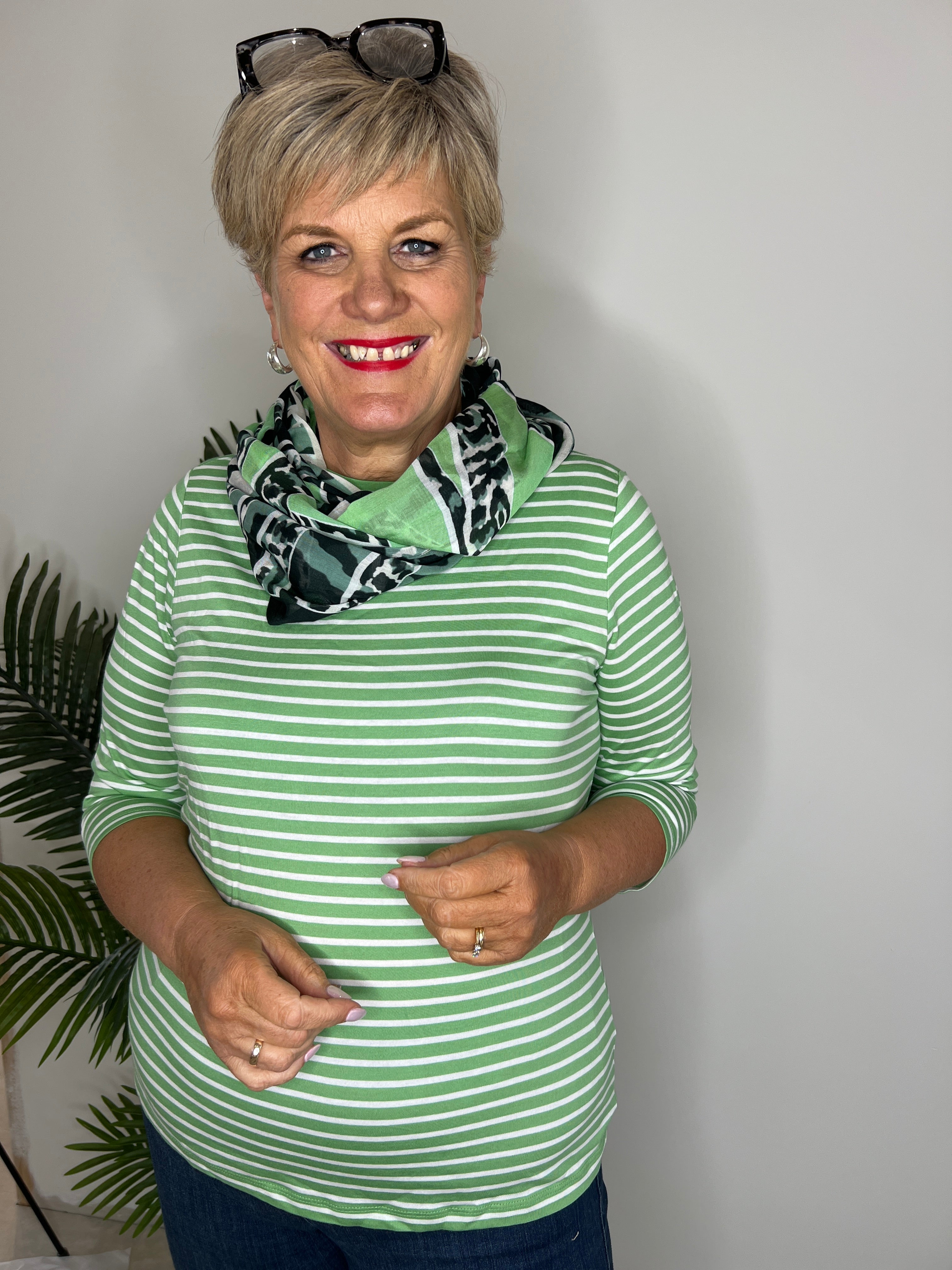 Cecil Striped Top In Fennel Green
