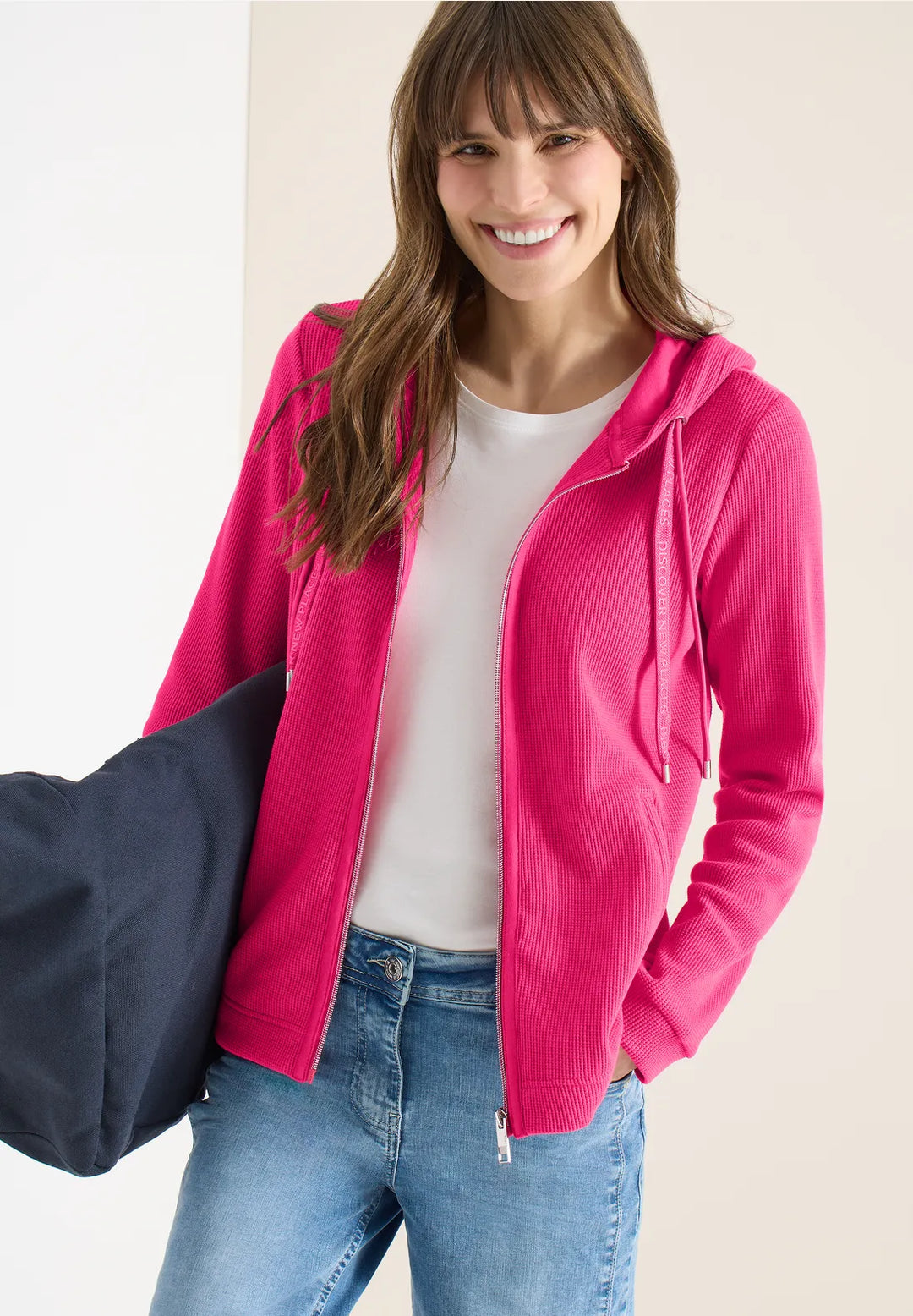 Cecil Ribbed Hooded Jacket In beetroot pink