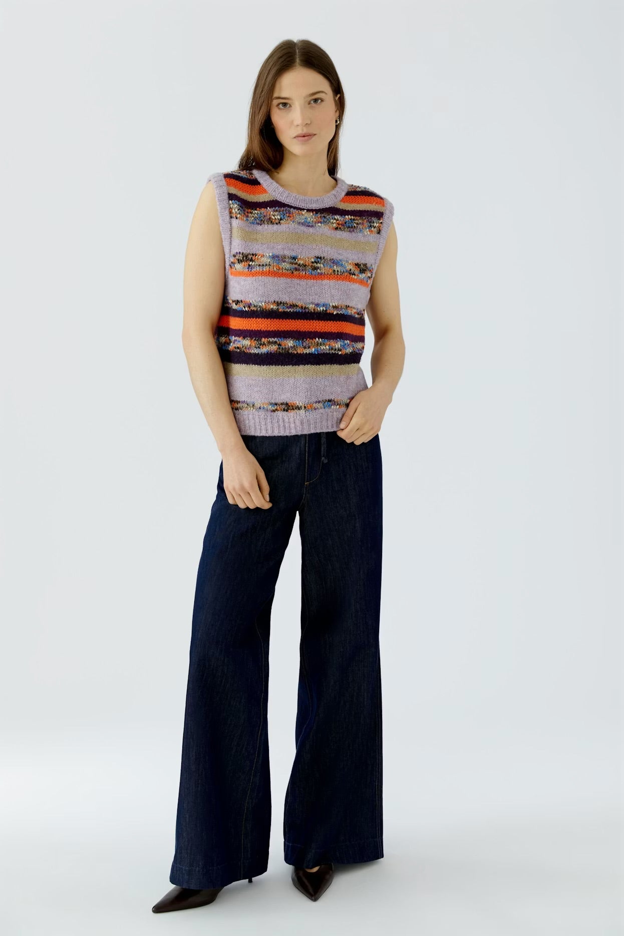 Oui Pullover Vest In Lilac Camel