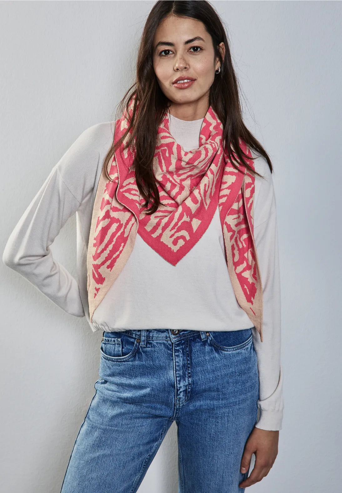 Street One Fine Knit Triangle Scarf In Sugar Coral