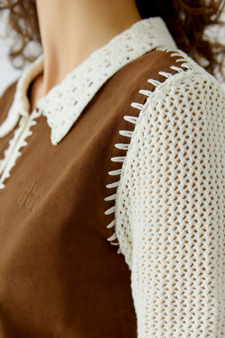 Oui Knit Jacket In White & Brown