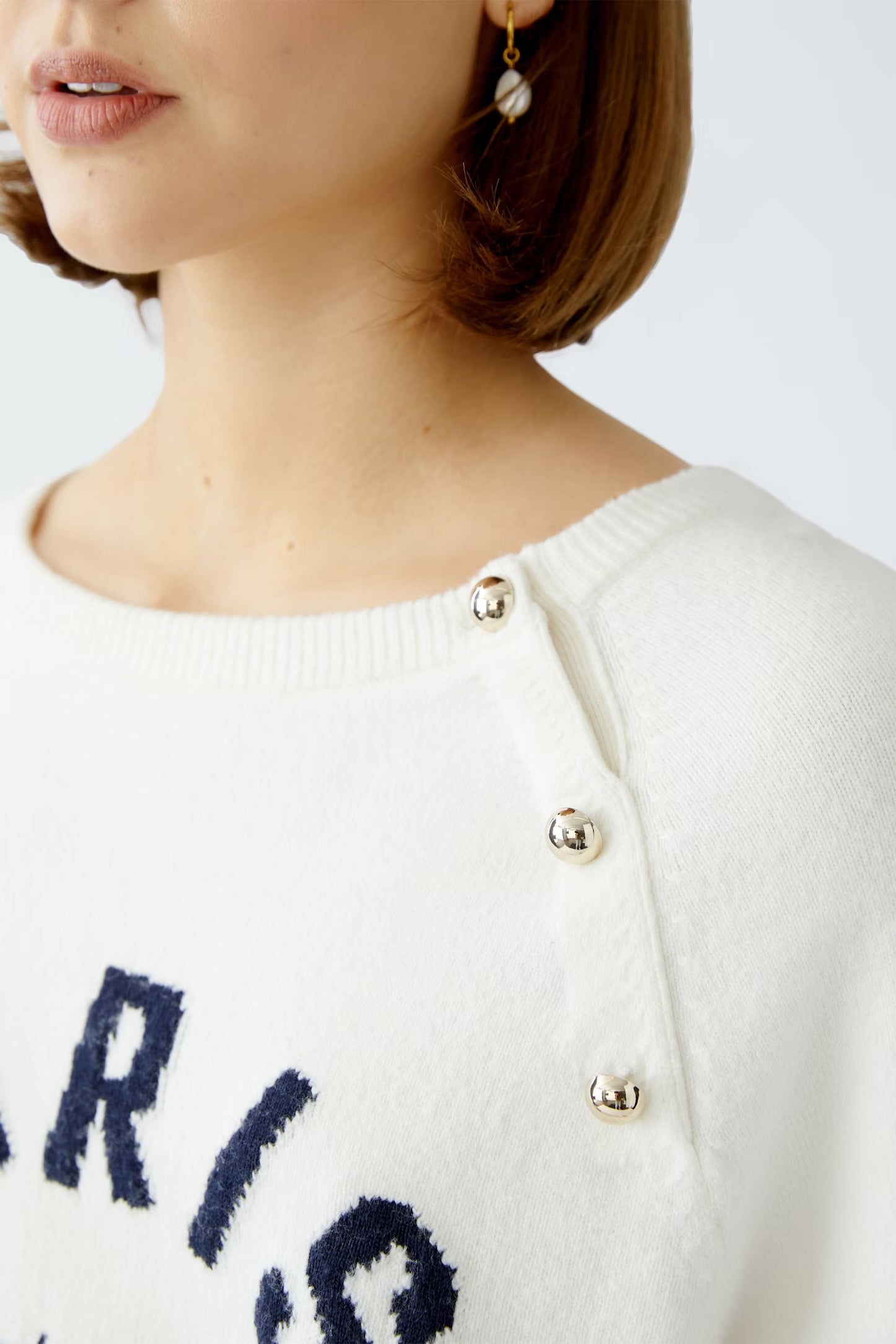 Oui Pullover With Placed Motif  In white & blue