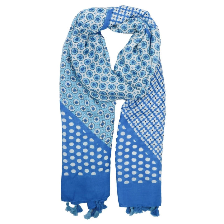 Polly Multi PatternedWith Tassels Scarf In Blue