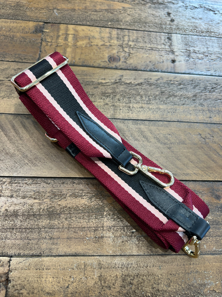 Kerry Crossbody Strap In burgundy, pink & black