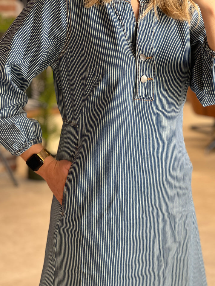 Culture Striped Denim Dress In Blue & White