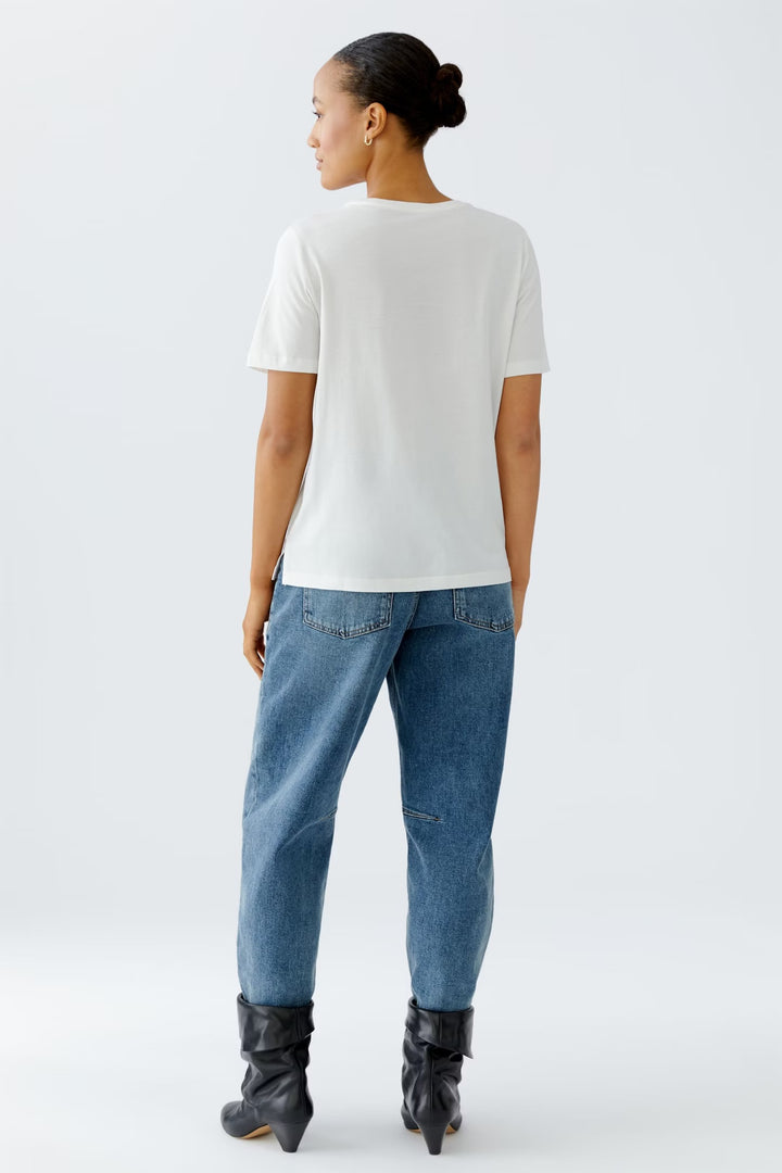 Oui Sequins & Bead T-shirt In White & Brown