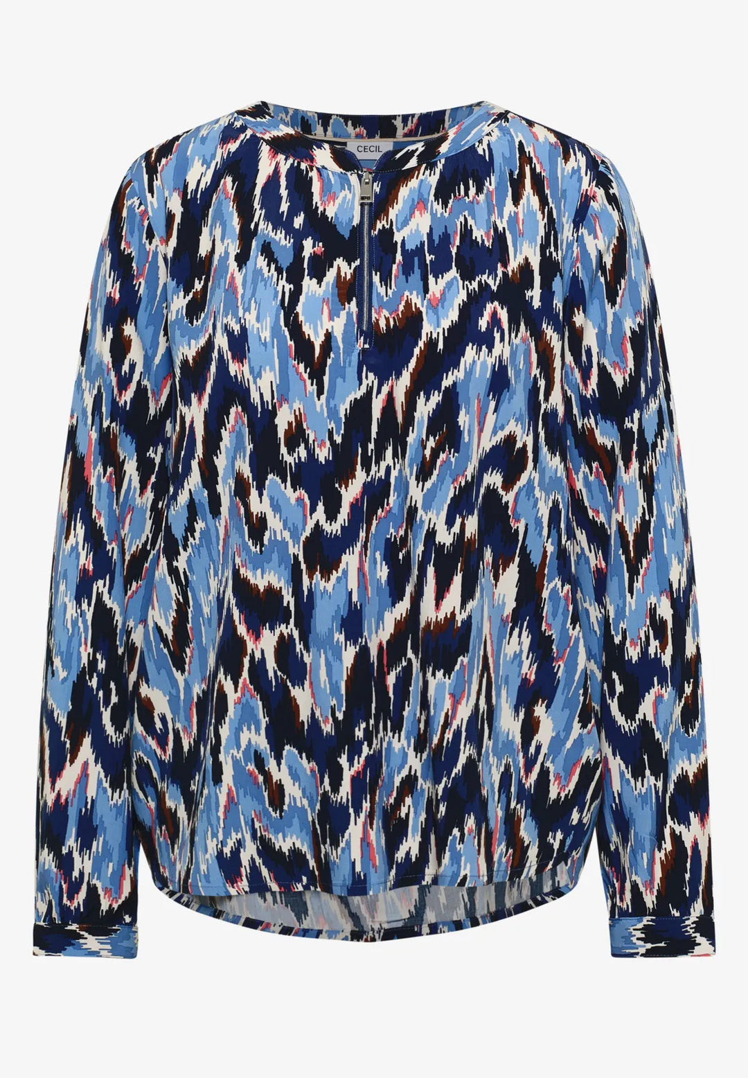 Cecil Print Zip Blouse In Cloud Blue
