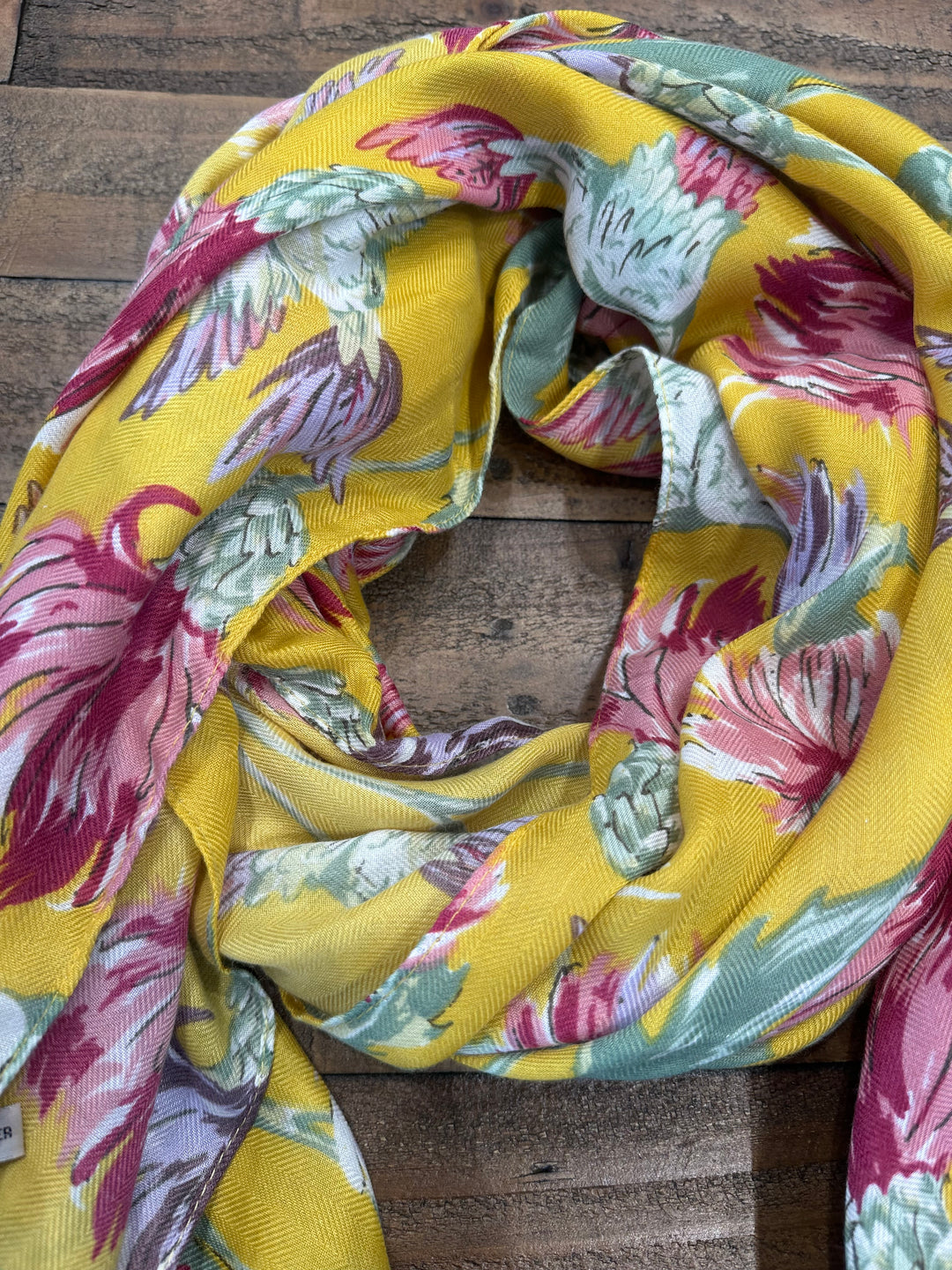 Catalina Thistle & Bird Scarf In Yellow