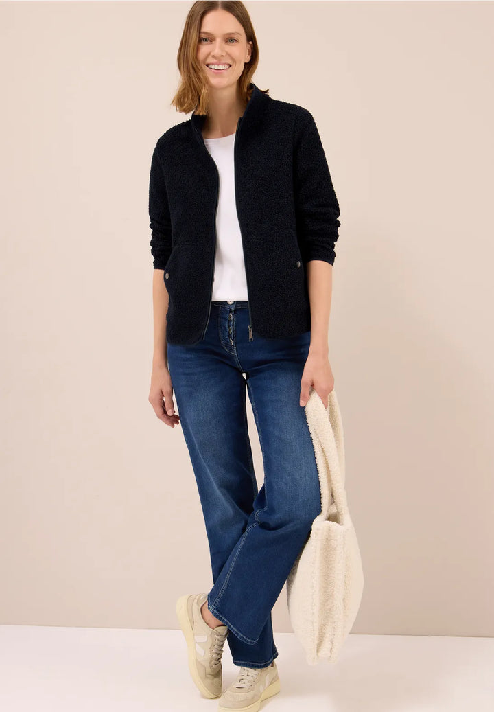 Cecil Curly Teddy Jacket In Navy