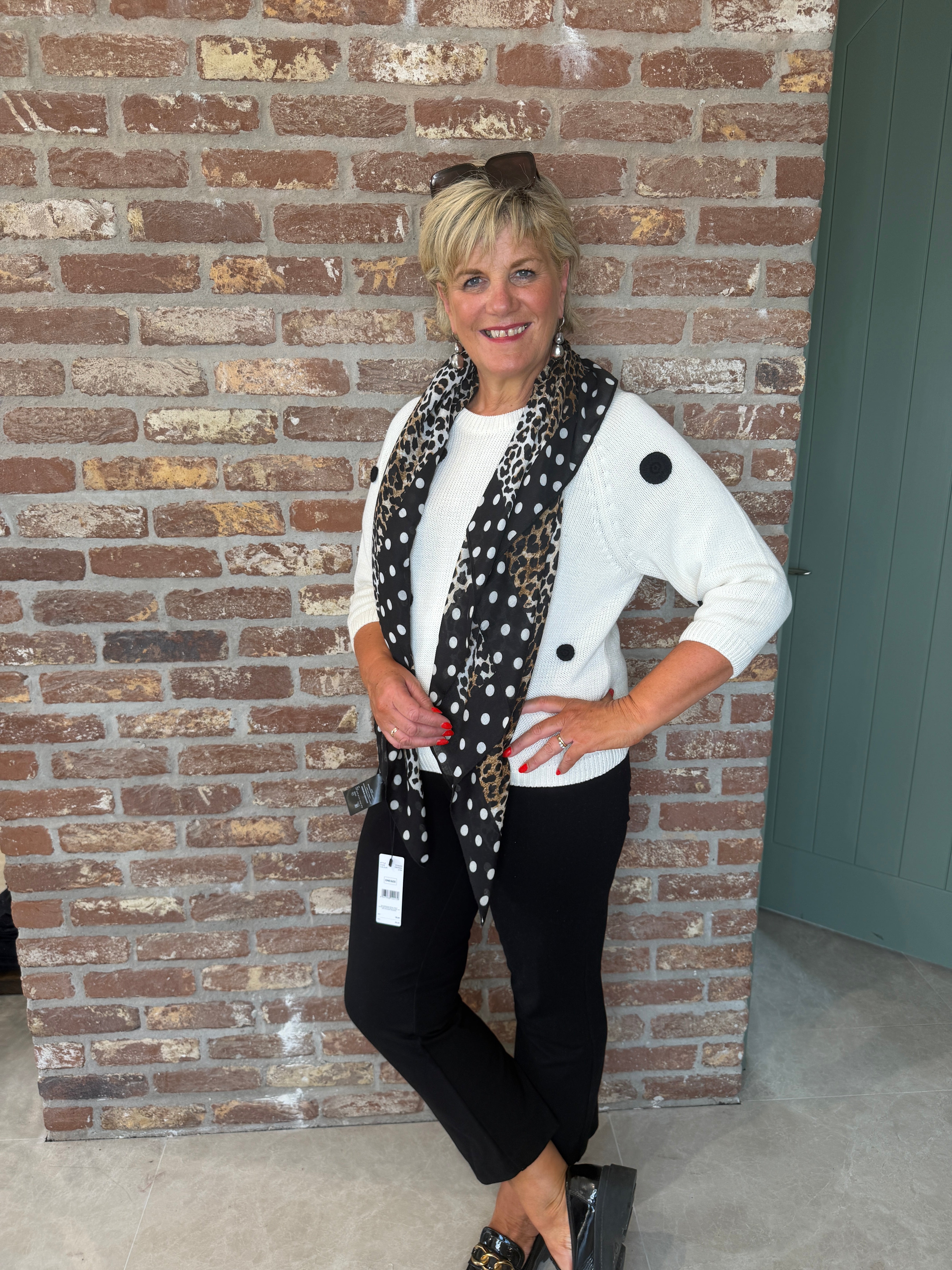 Oui crocheted appliquéd dots jumper in white & black
