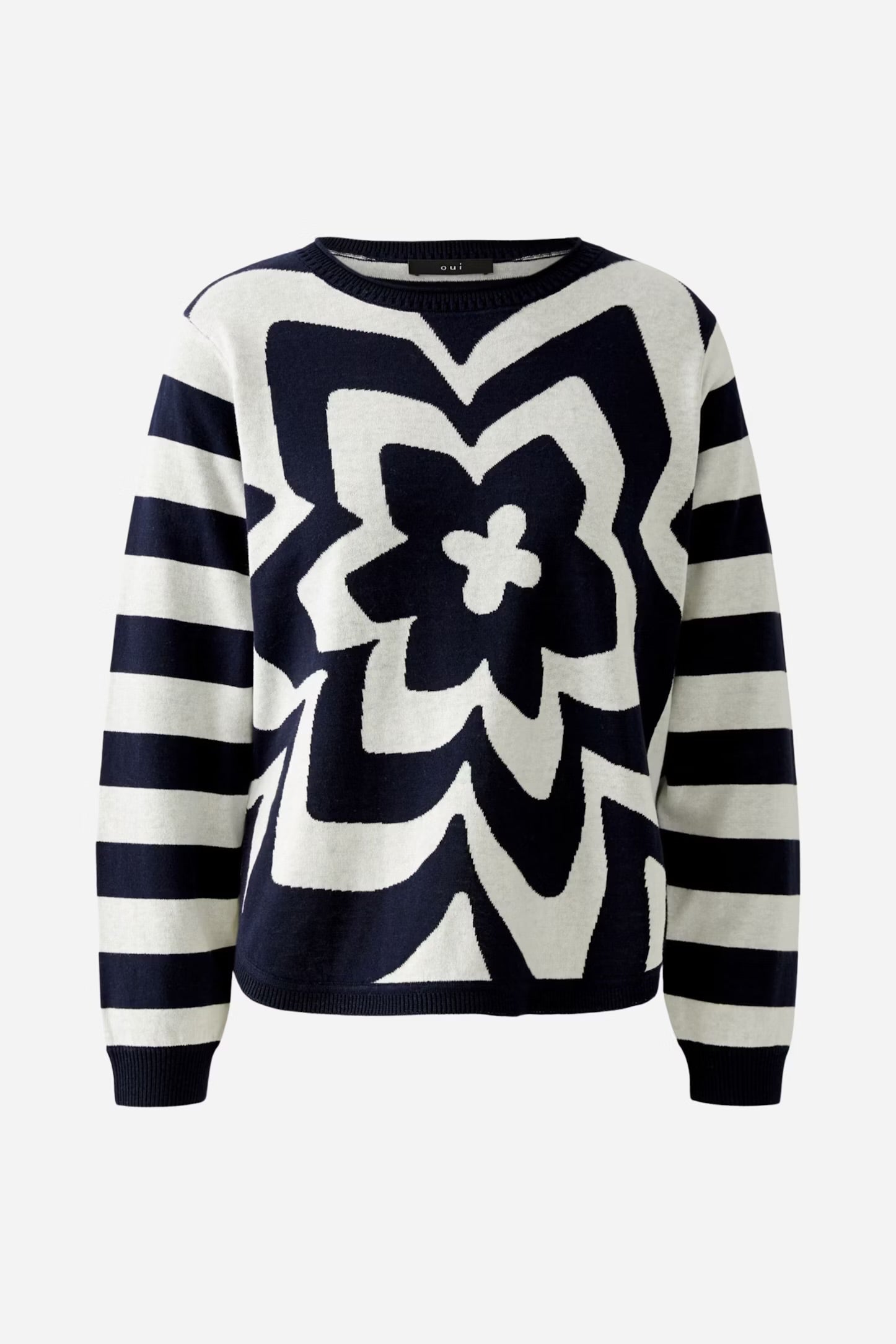 Oui Striped/Floral Jumper In navy & White