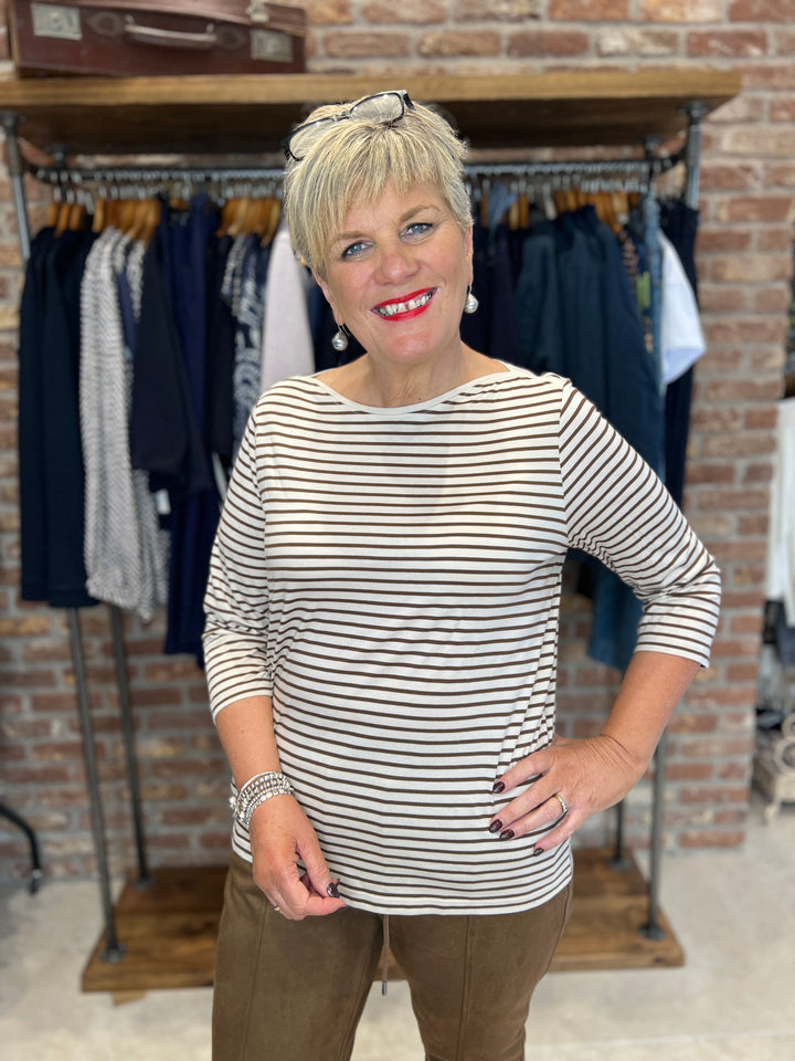 Cecil Basic Striped Top In Oat Milk Beige