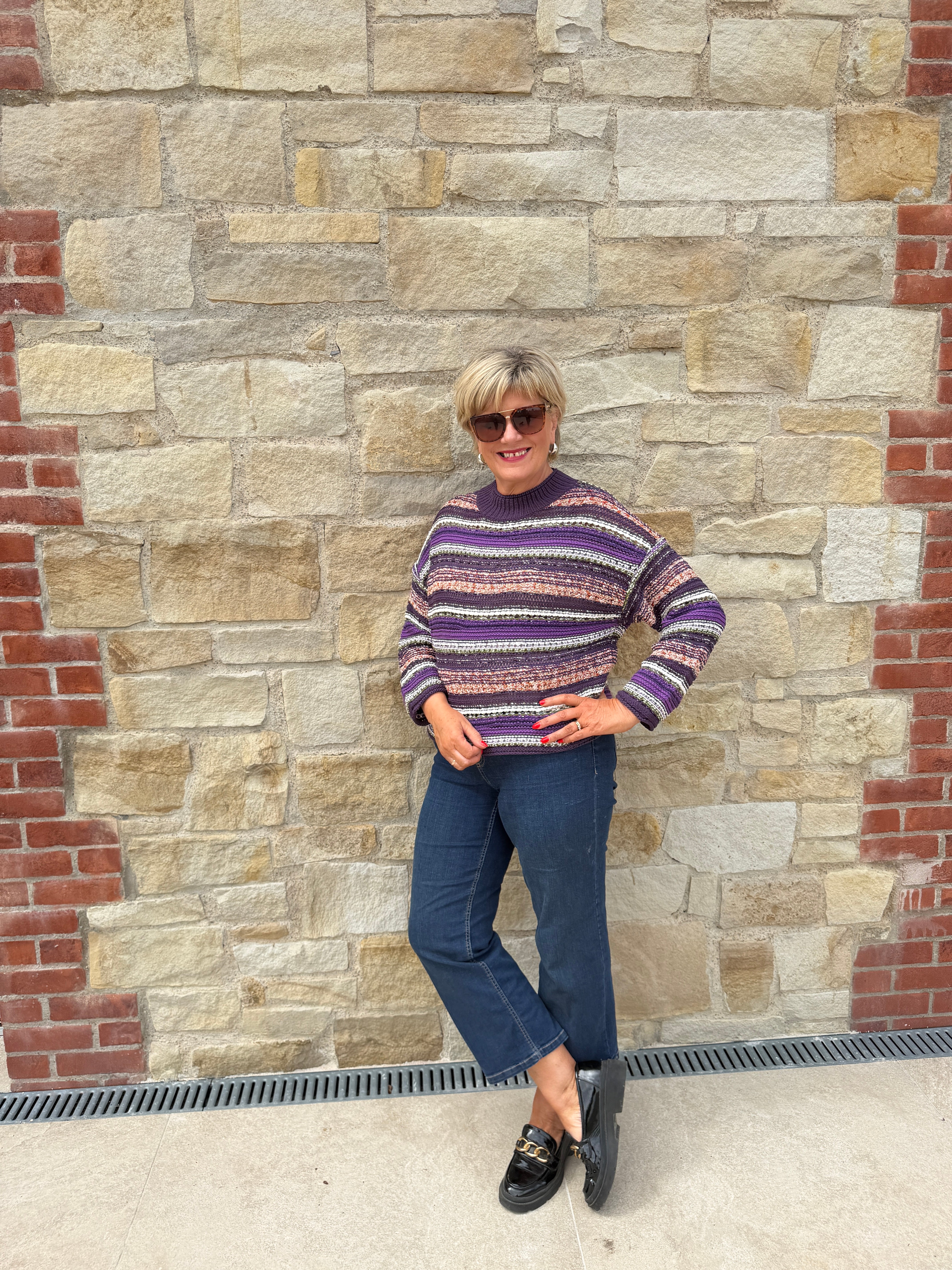 Oui Knit Pullover In Dark Violet Orange