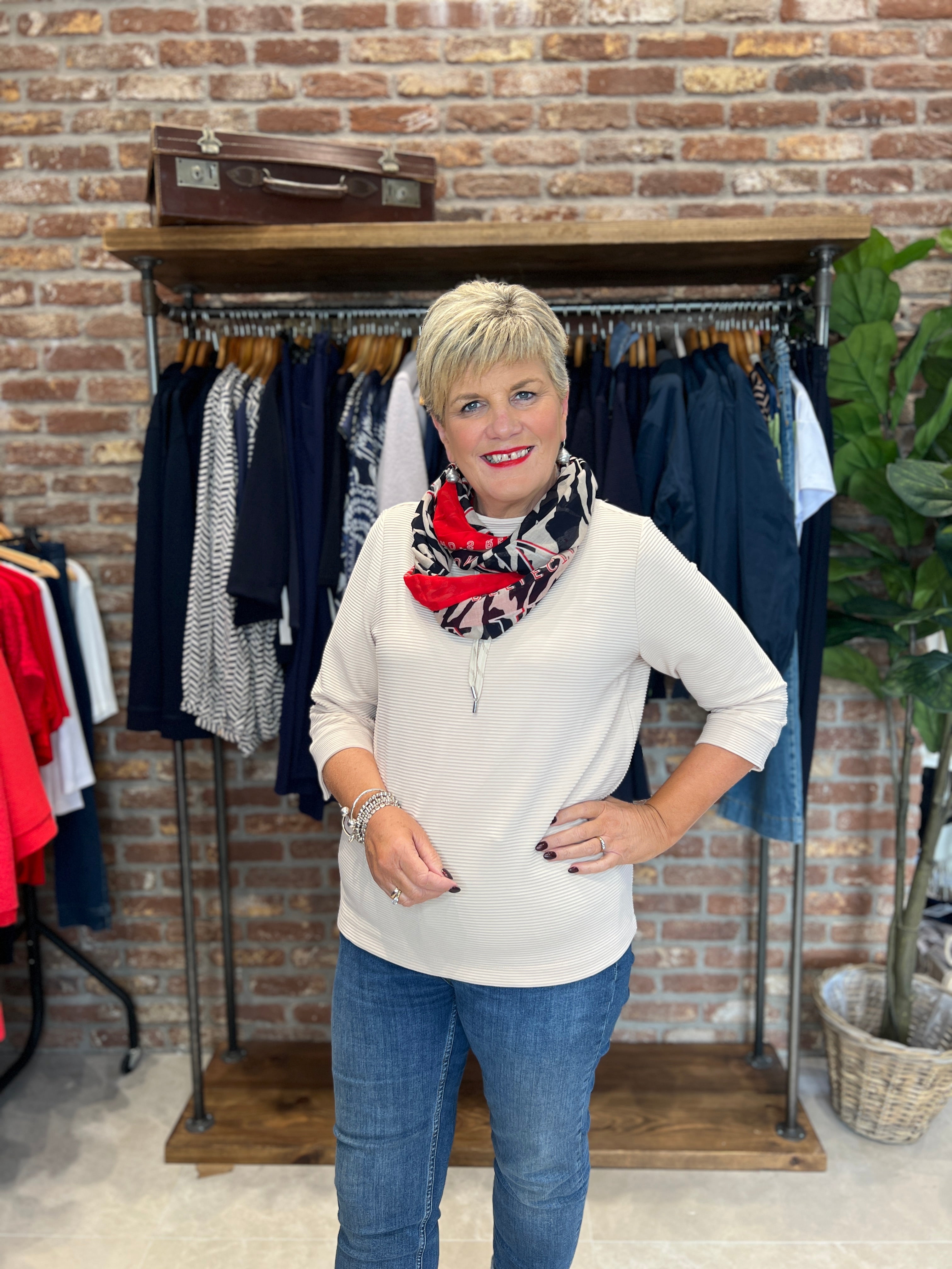 Cecil Ribbed Funnel Neck sweatshirt In Oat Milk Beige