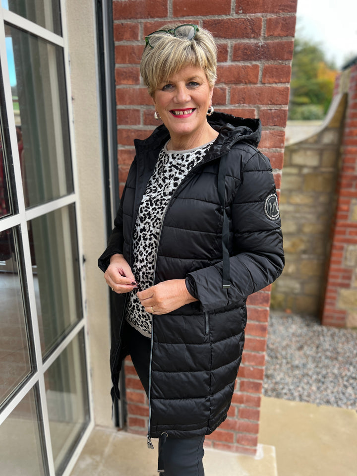 Monari Quilted Coat With Stripes at back In black