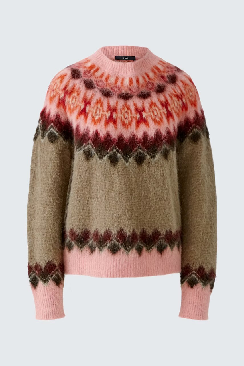 Norwegian pattern pullover in light brown rose