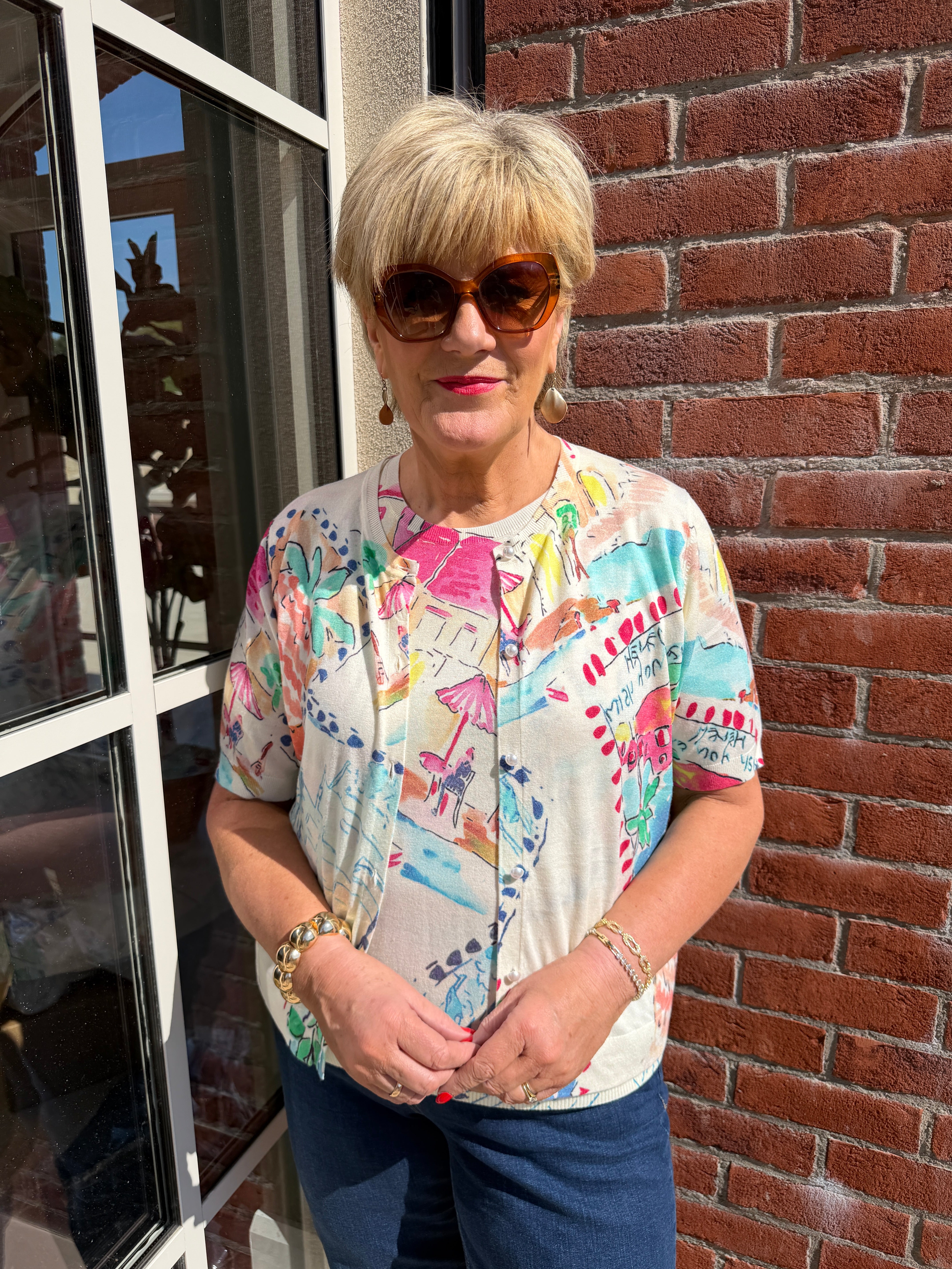 Milano Italy Patterned Cardigan in light blue multi