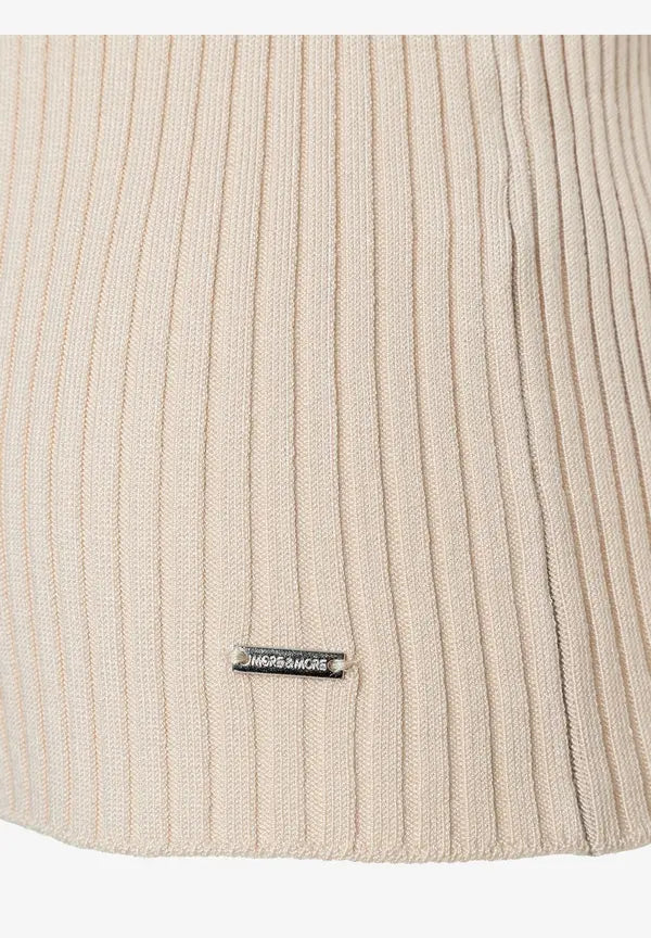 More & More Turtleneck Ribbed Pullover In Almond Melange