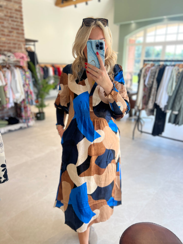 Culture Cudana Long Dress In Blue & Brown