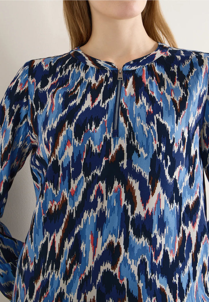 Cecil Print Zip Blouse In Cloud Blue