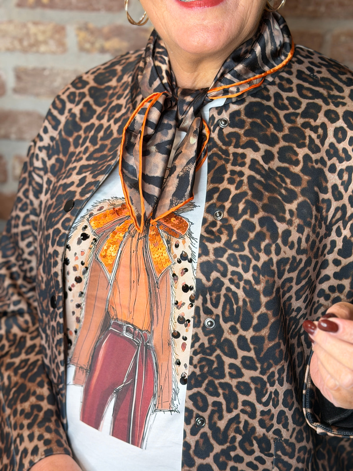 Leopard neck scarf in camel & grey