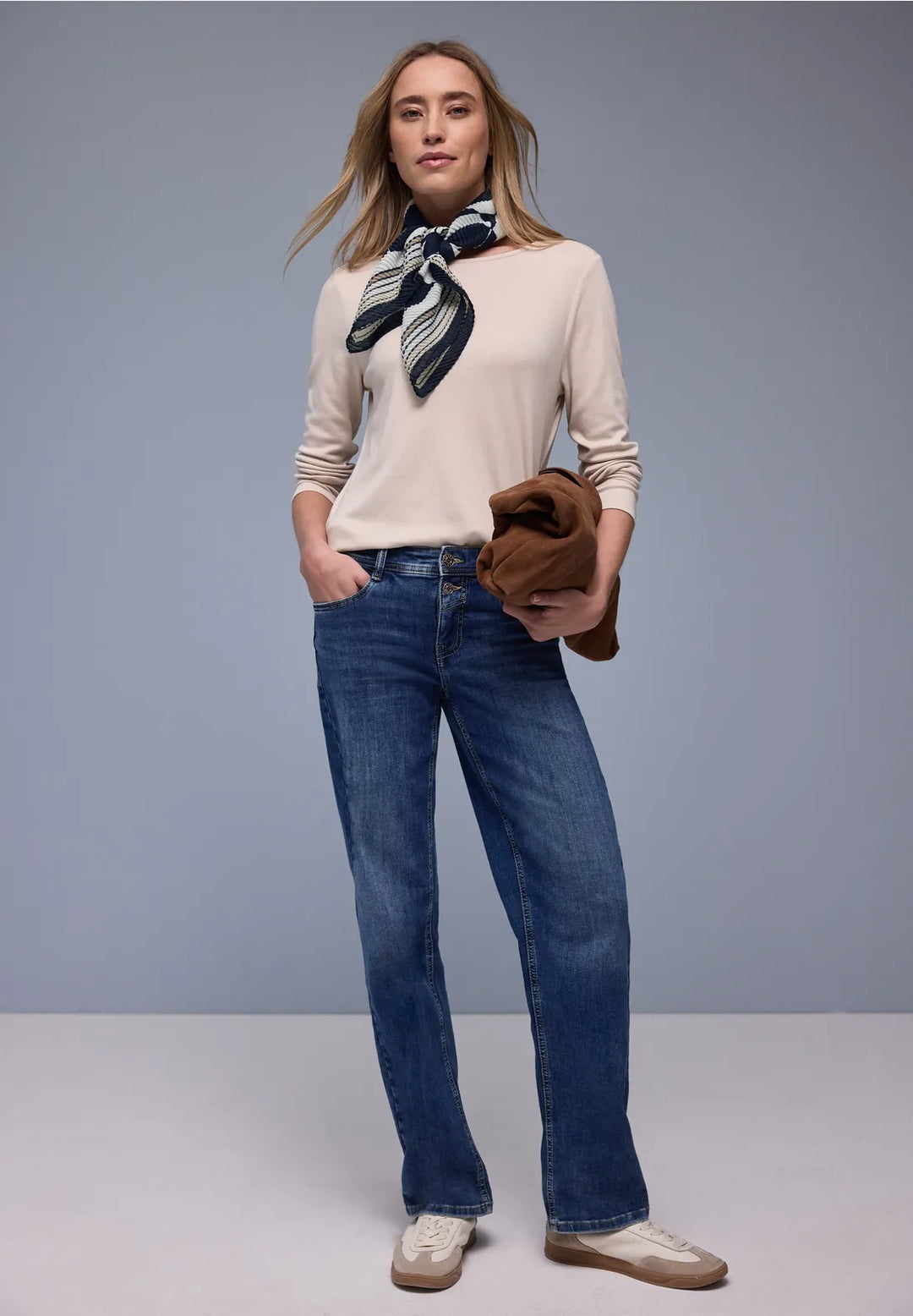 Street One Pleat Print Scarf In Shadowed Navy