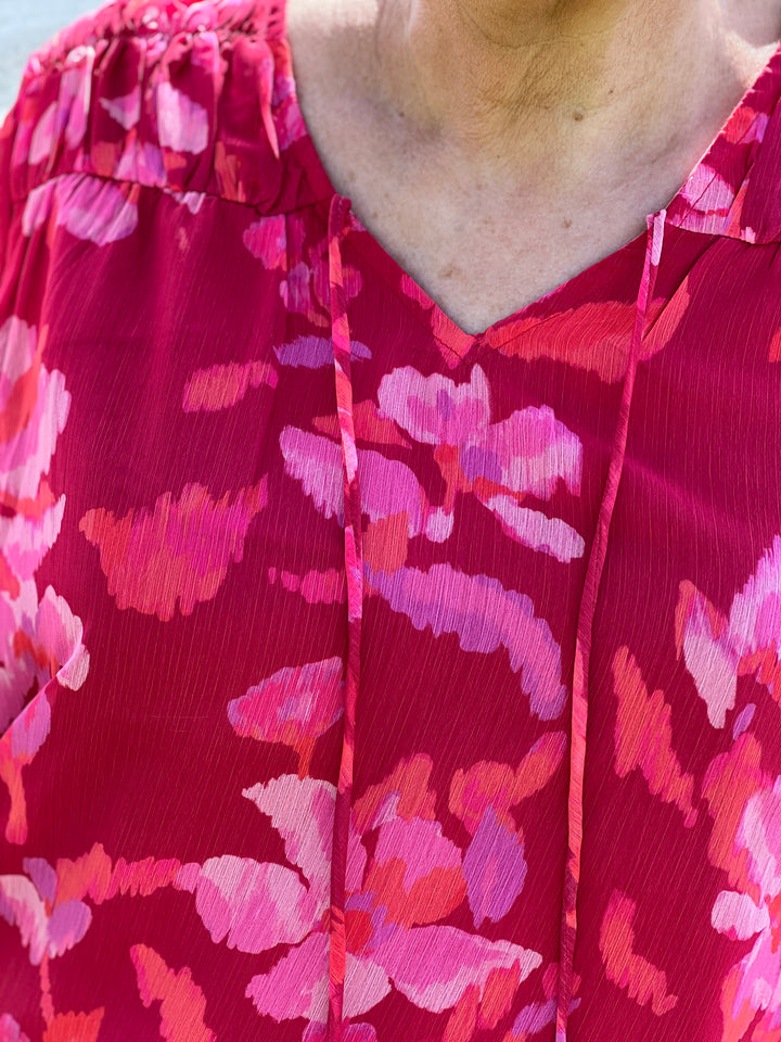 Street One Floral Chiffon Blouse In Glory Red
