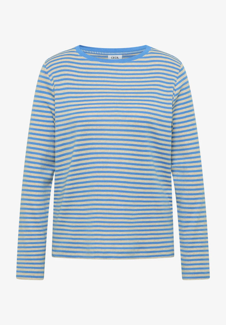 Cecil Basic Striped Top In Fountain Blue