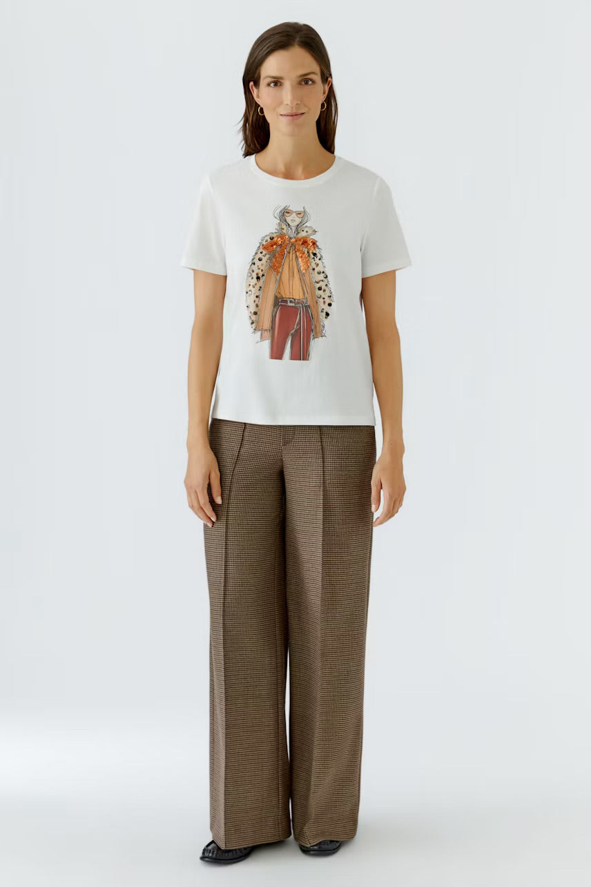Placed print t-shirt in spring gardenia