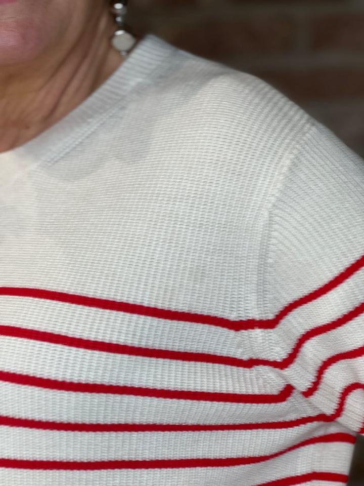 Oui Striped Pullover In White & Red