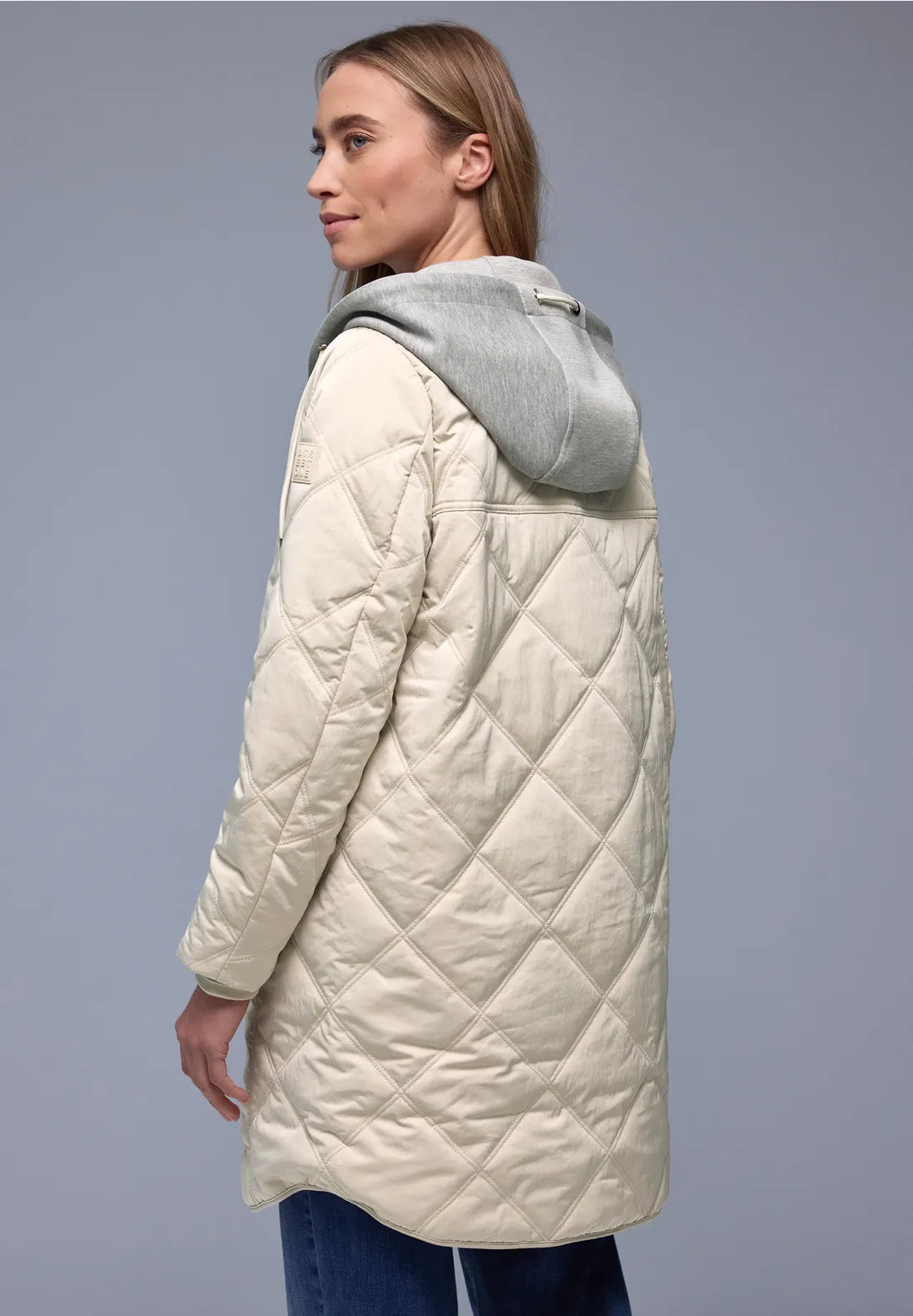 Street One Diamond Quilt Coat In Powder Beige