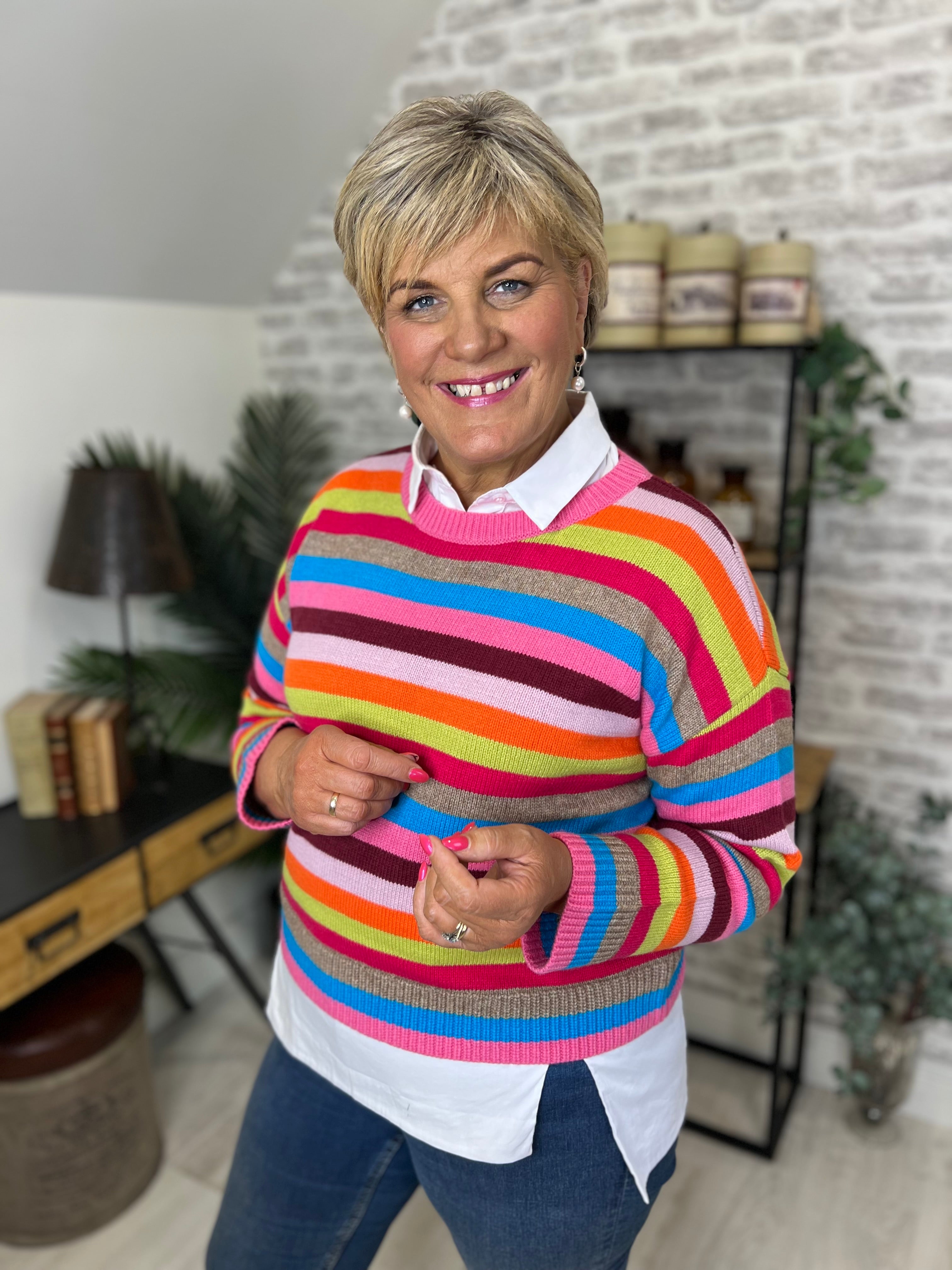 Oui Knitted Striped Jumper In Multi