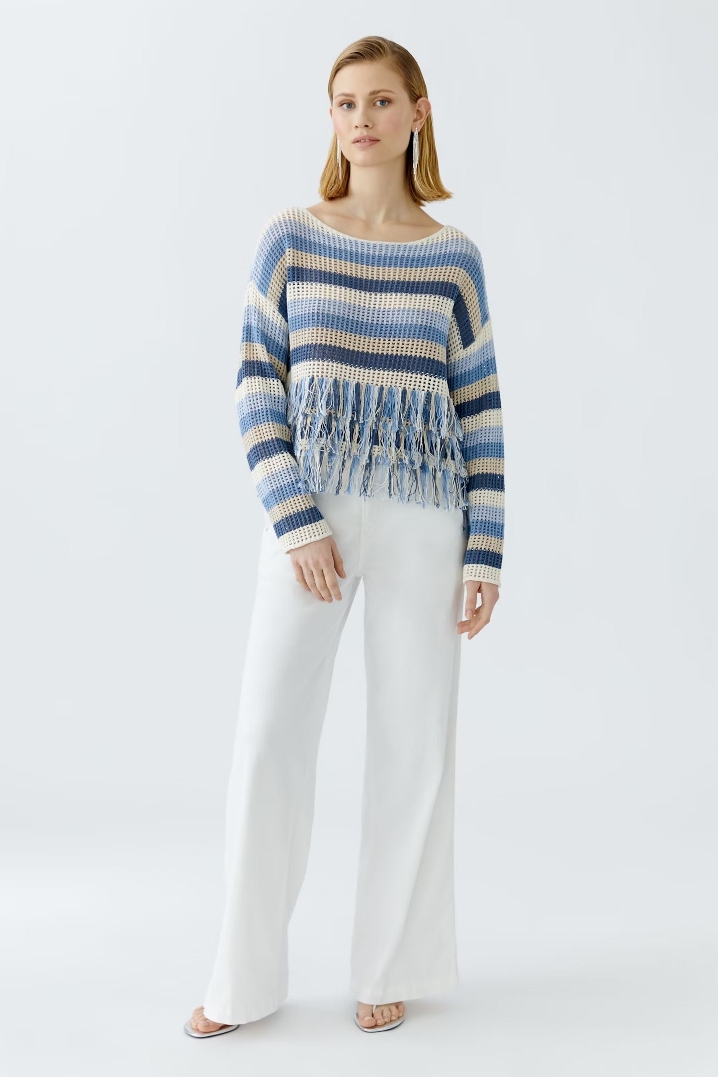 Oui  Fringed Jumper In Blue Multi