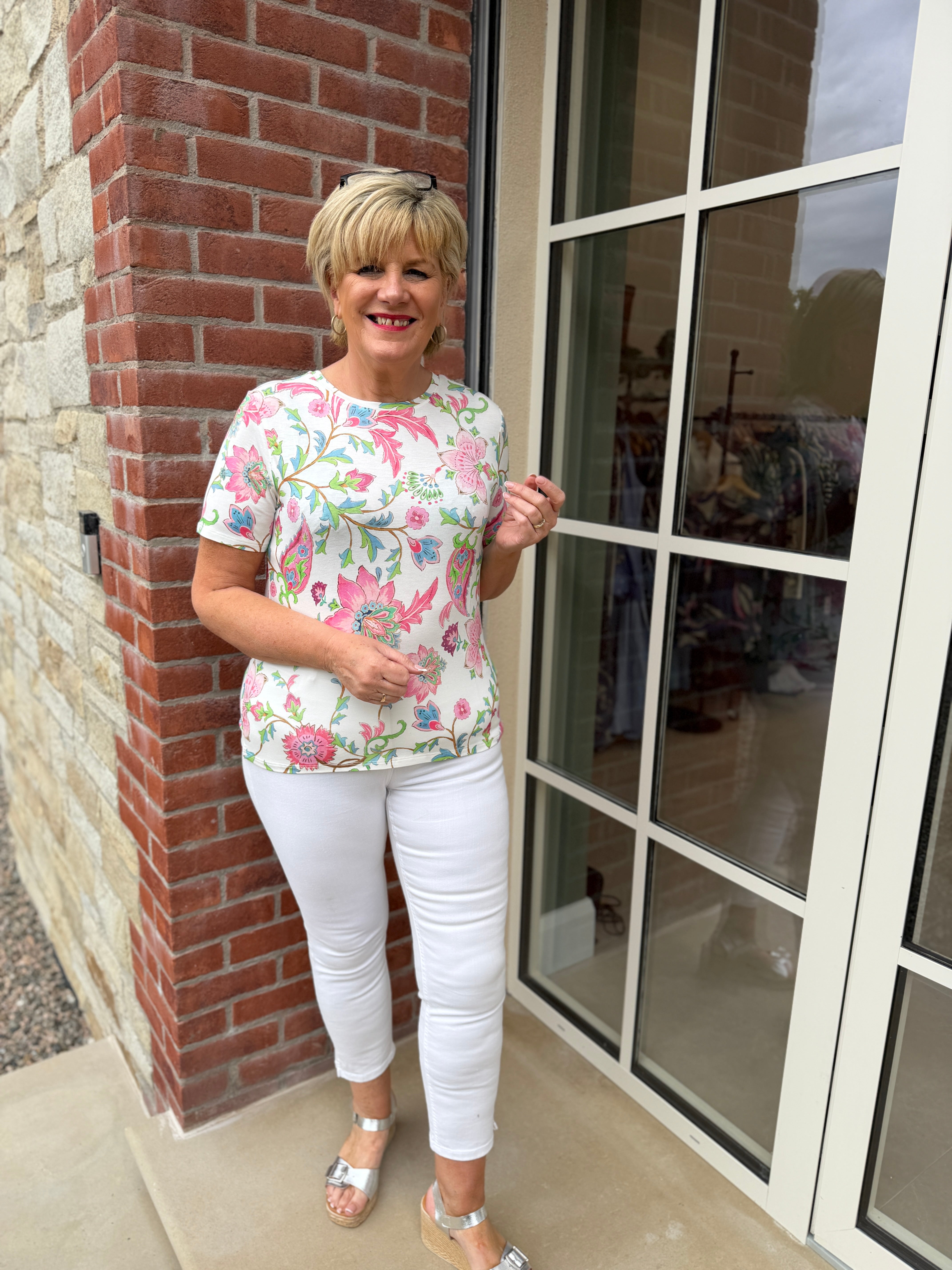 Monari Floral t-shirt In Champagne Beige