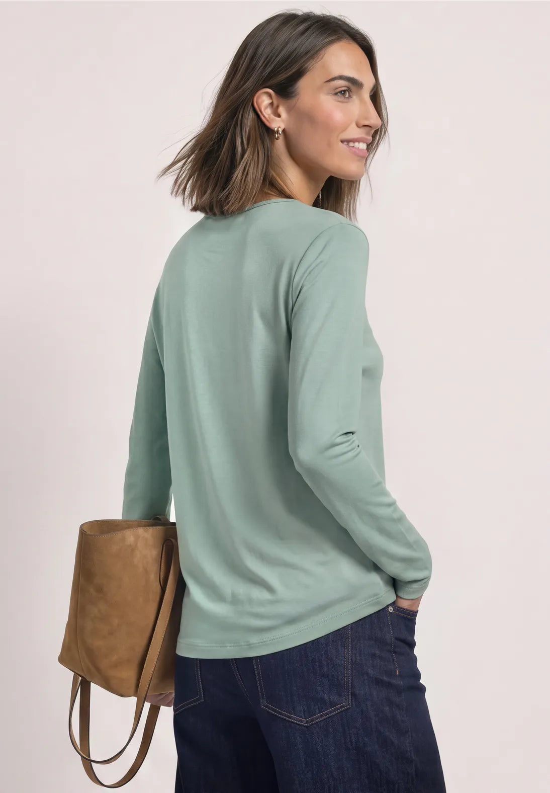 Heart long sleeve top in eucalyptus green