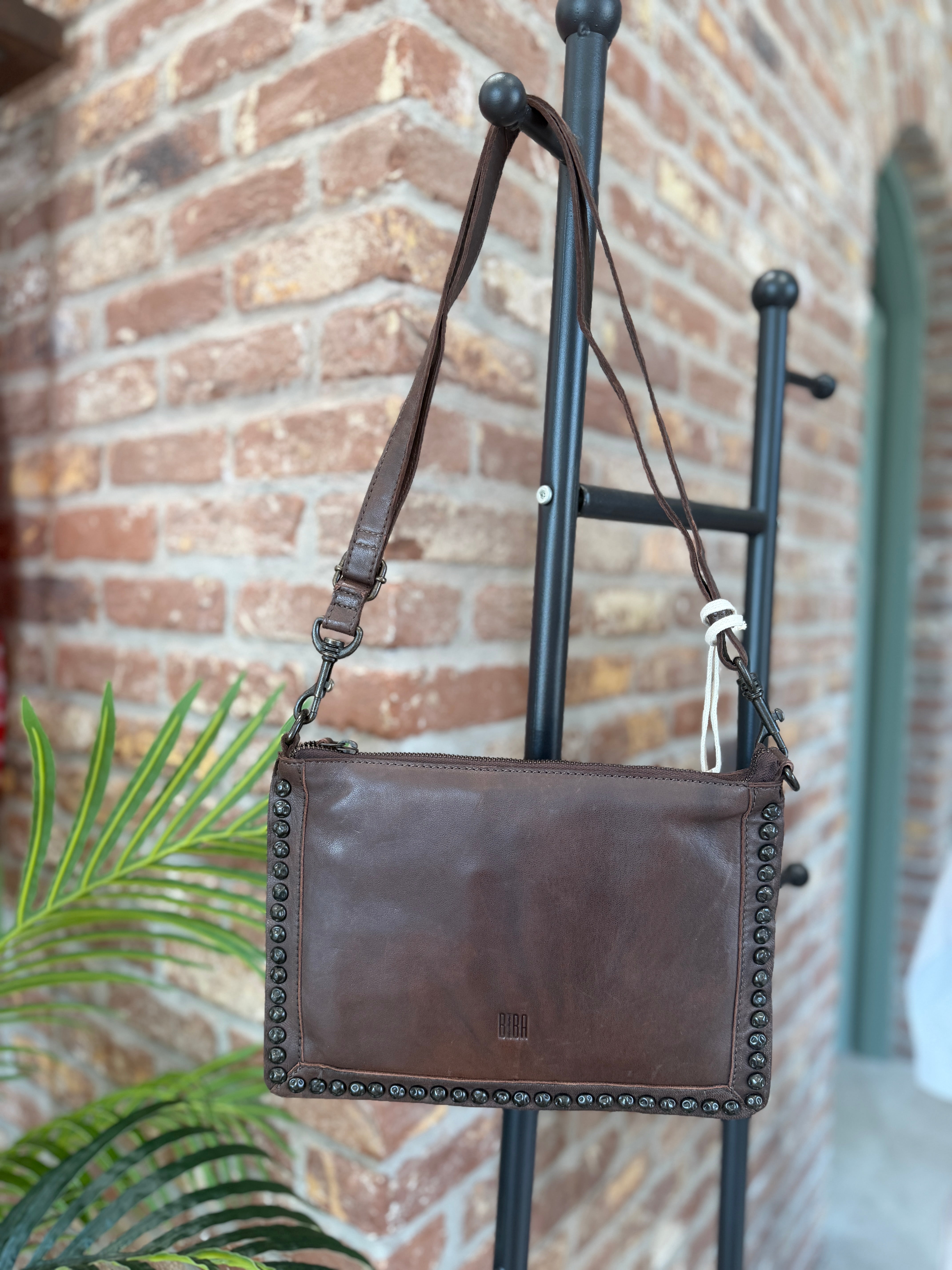 BIBA leather Portland Crossbody bag in Dark Brown