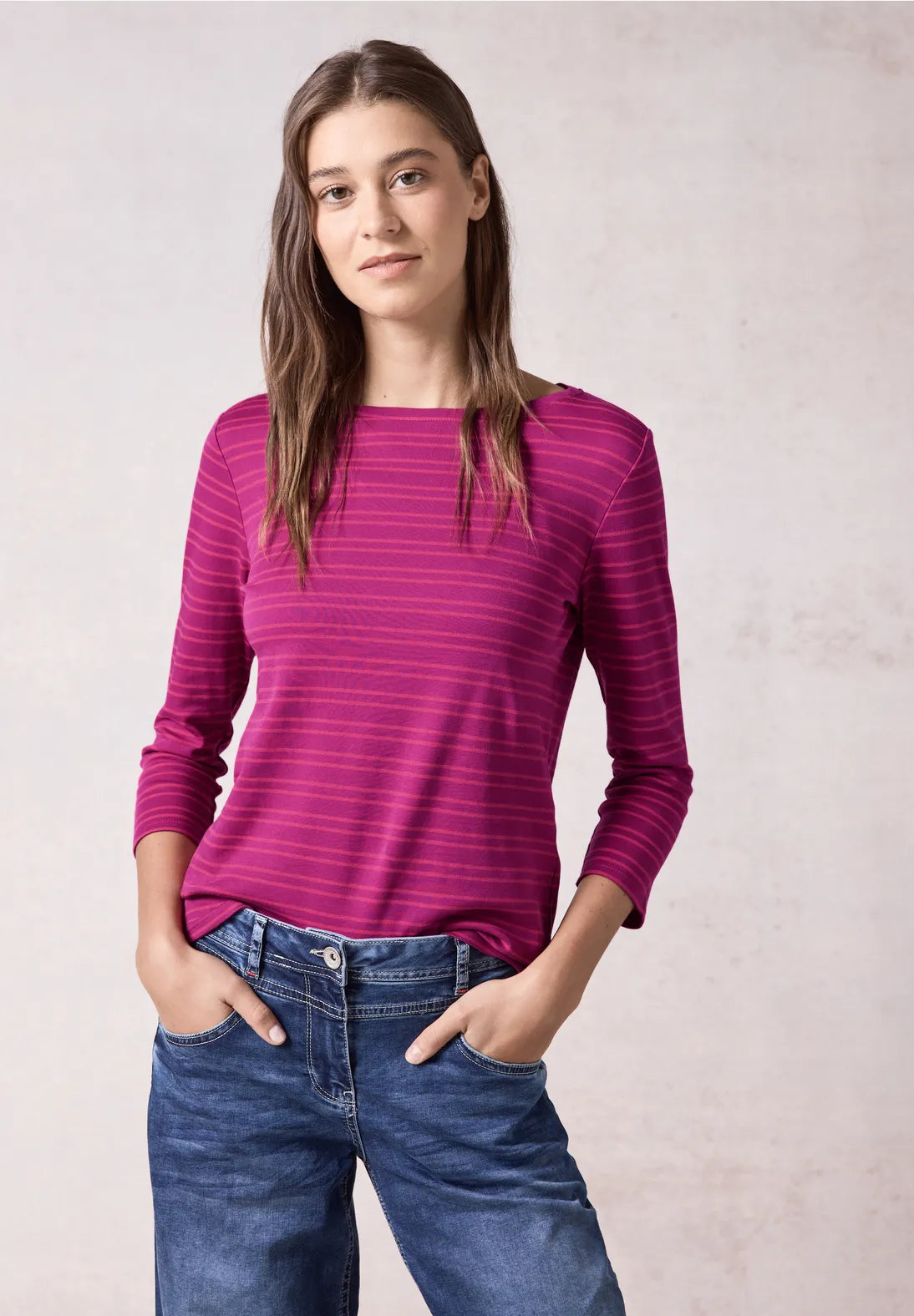 Cecil Two Tone Striped Top In Jewel Pink