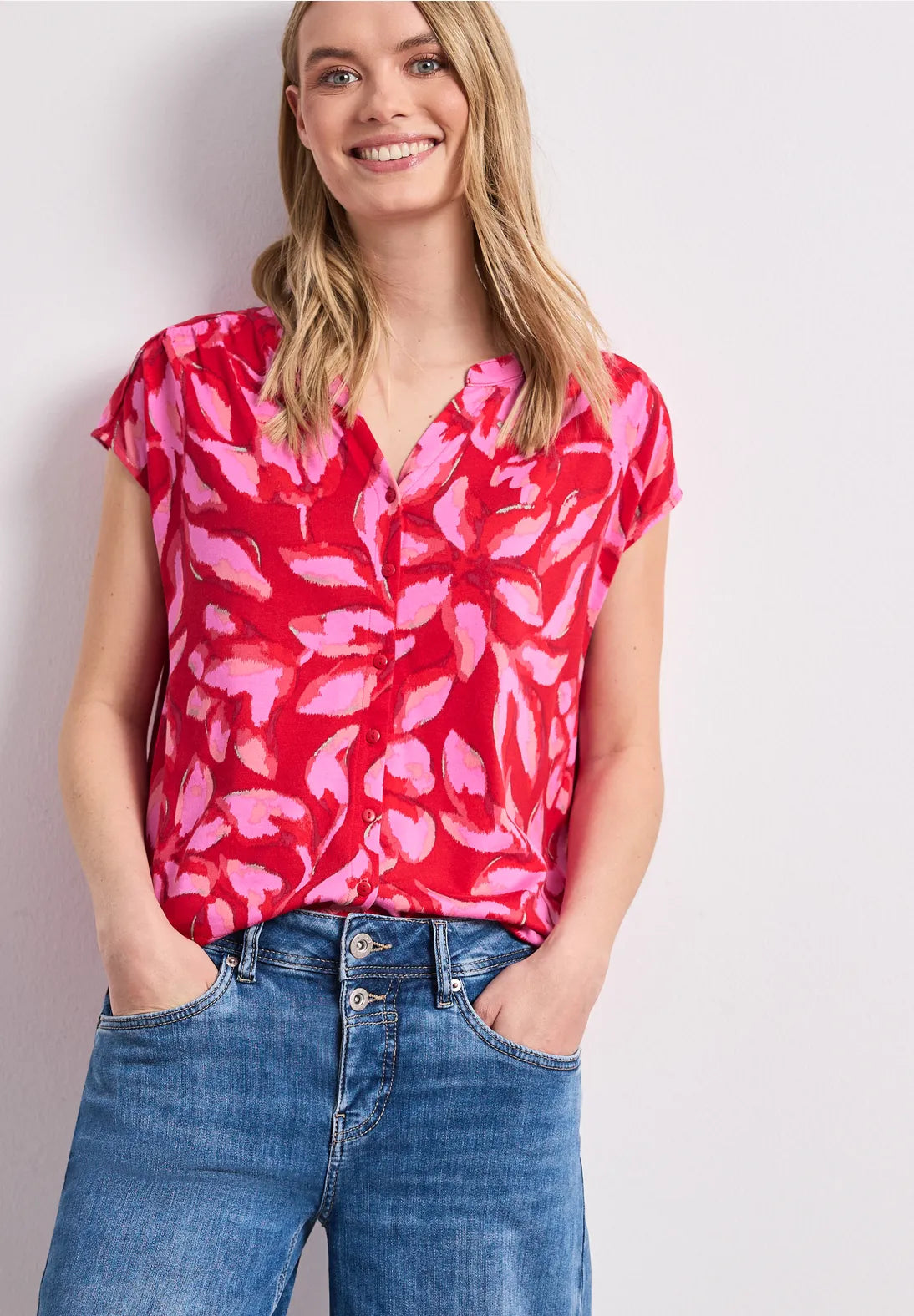 Street One Floral Top In Salsa Red