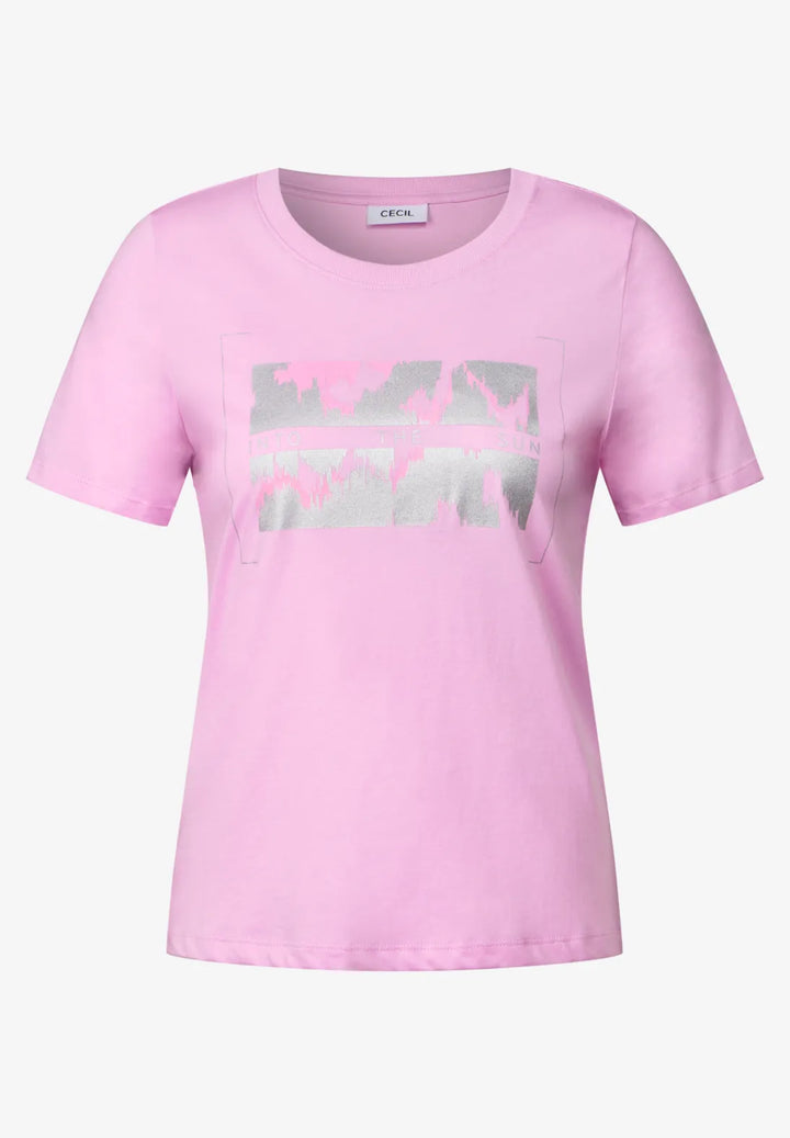 Cecil Metallic Foil T-shirt In Cherry Blossom