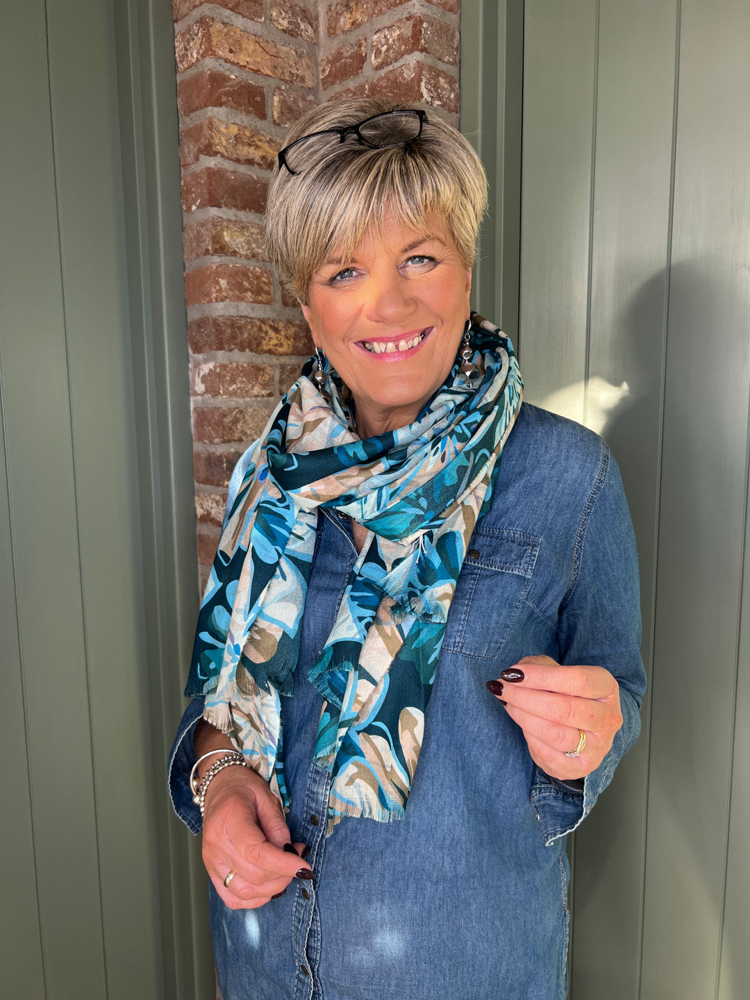 Sophie Floral Print Scarf In Blue Multi