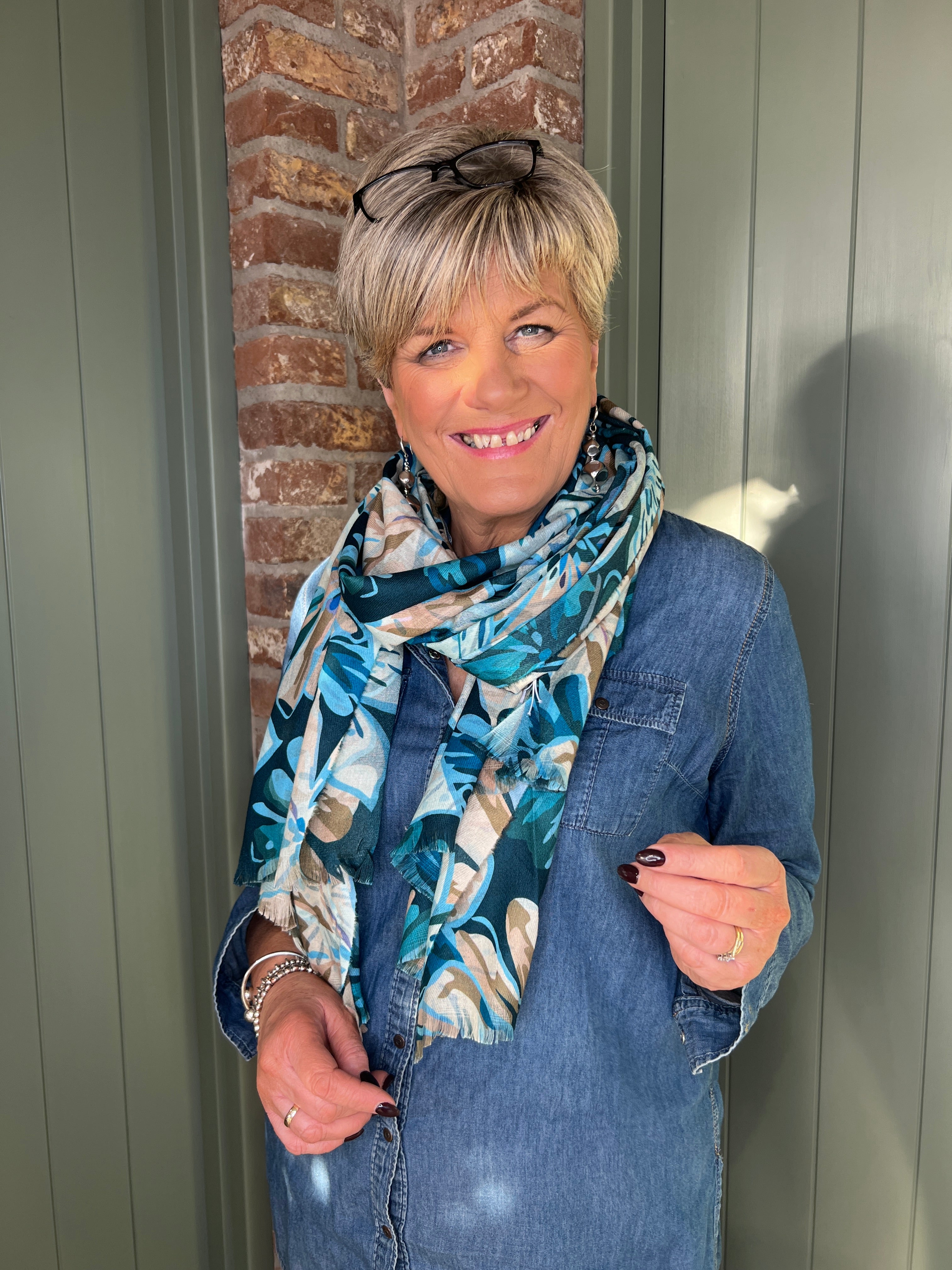 Sophie Floral Print Scarf In Blue Multi