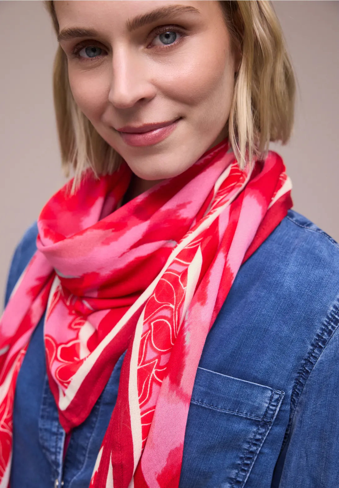 Street One Square Print Scarf In Salsa Red