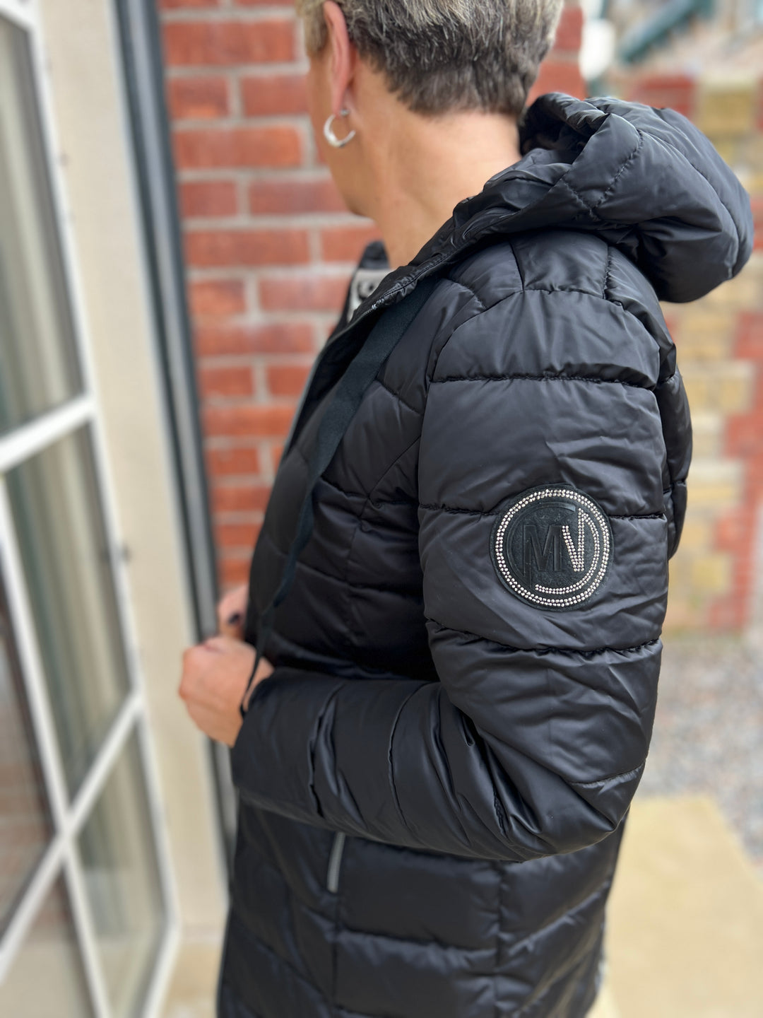 Monari Quilted Coat With Stripes at back In black