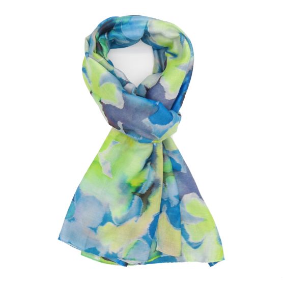 Amelia Watercolour Floral Shapes Scarf In Teal