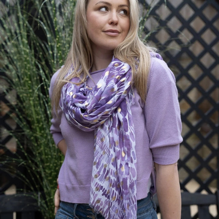 Polly Paint Dabs With Metallic Detail Scarf In Lilac