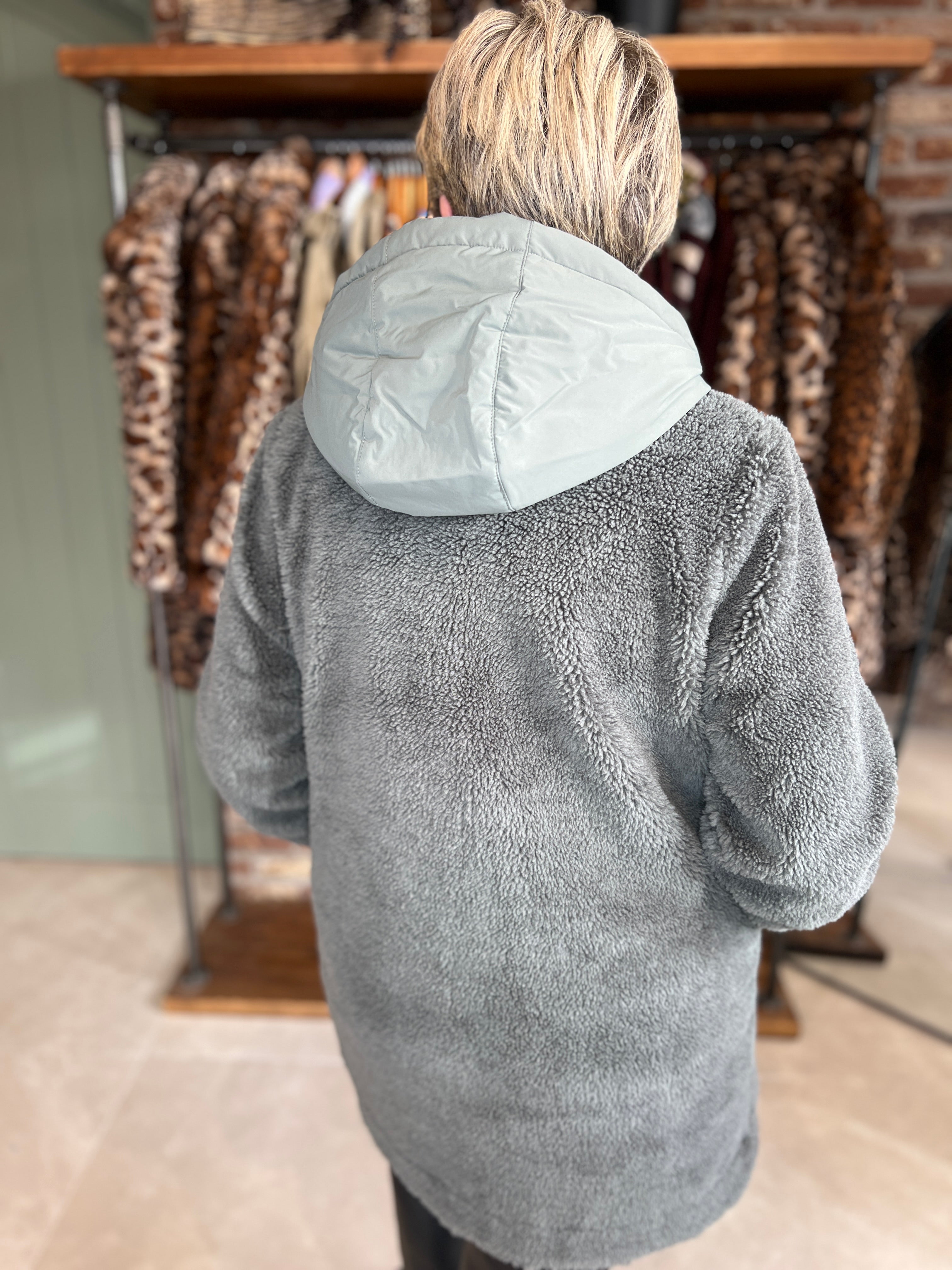 Cecil Teddy Coat In Pastel Olive