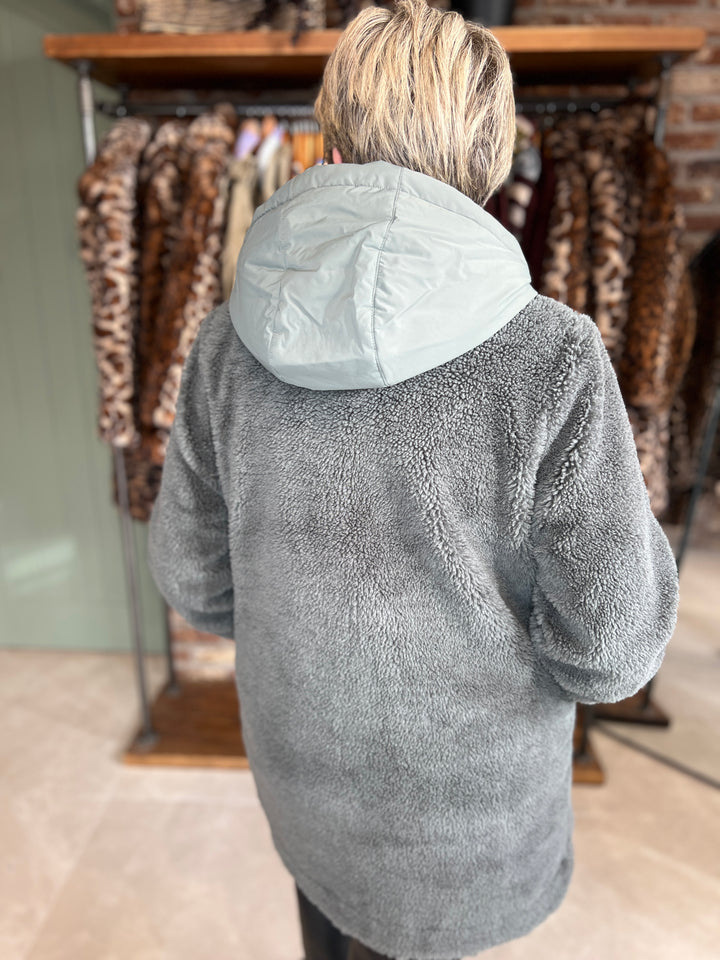 Cecil Teddy Coat In Pastel Olive