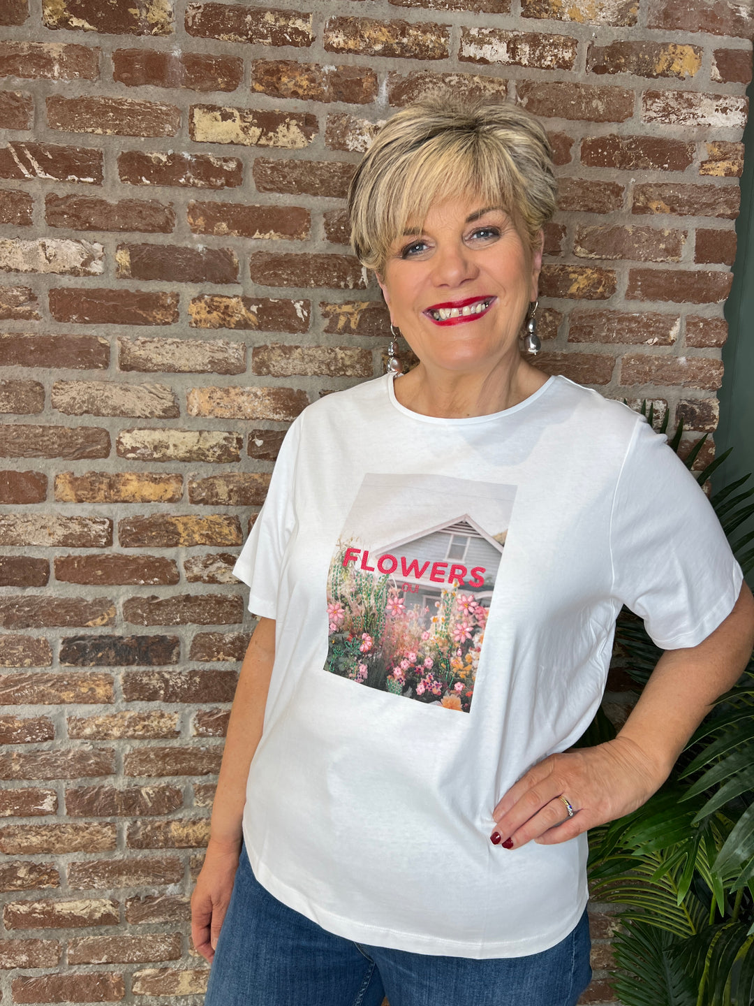 Oui Floral T-shirt In Optic White
